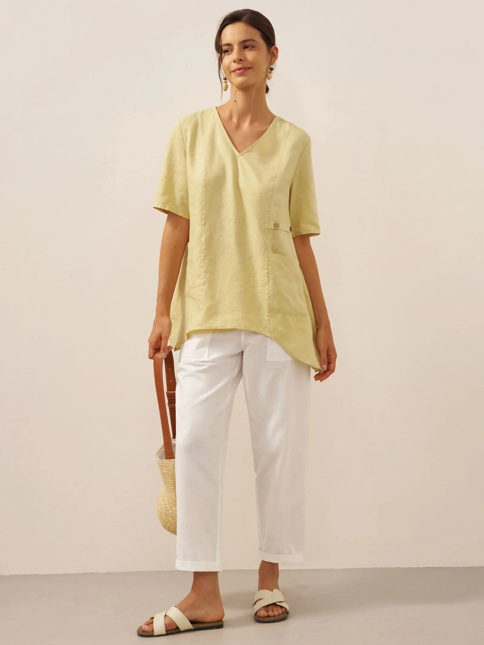 100% Linen Asymmetric Hem Long Top ISLA - Image 6