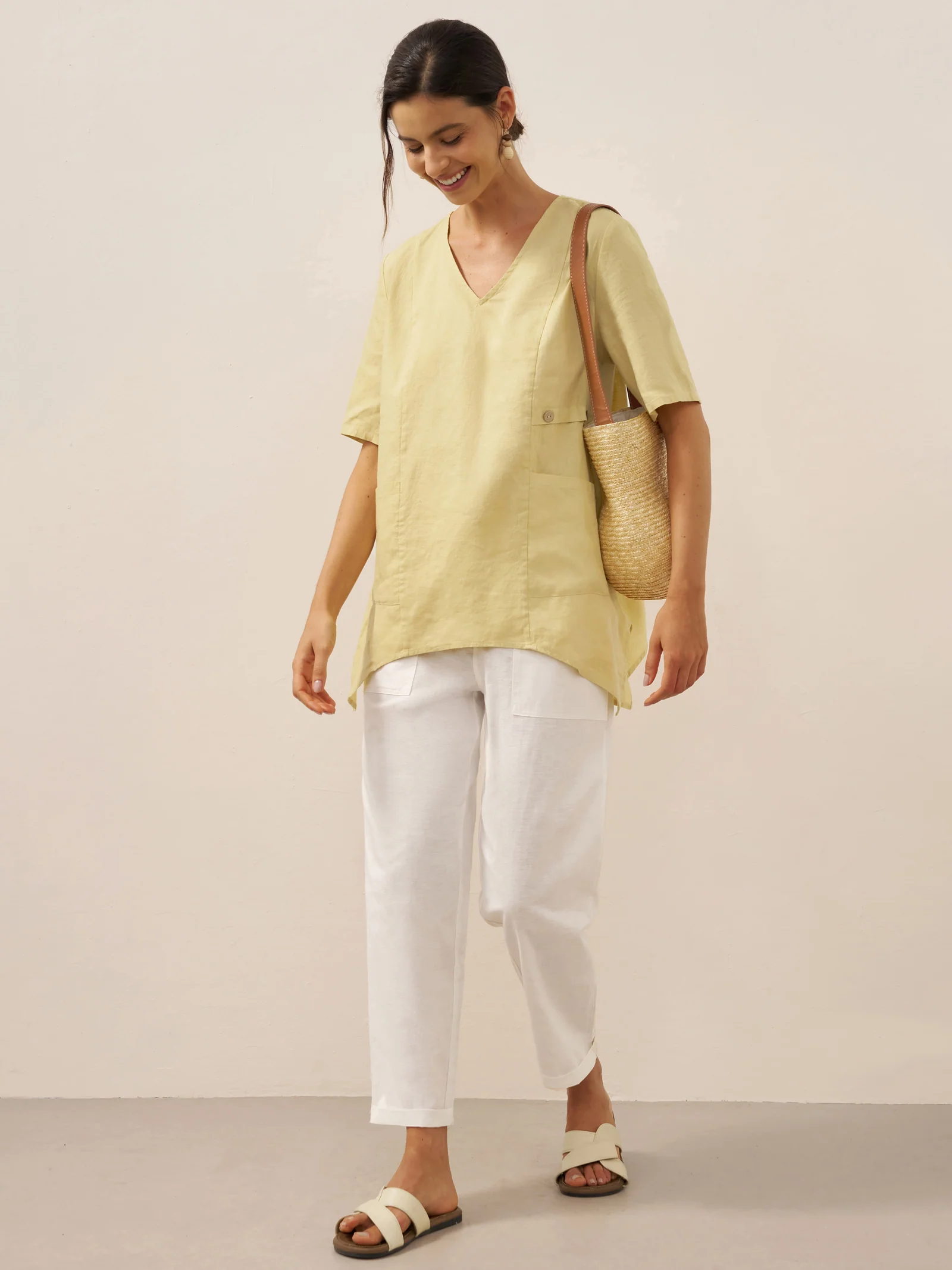100% Linen Asymmetric Hem Long Top ISLA - Image 7