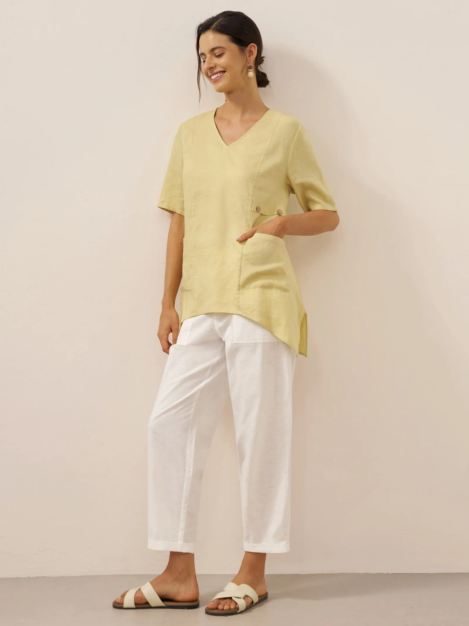 100% Linen Asymmetric Hem Long Top ISLA - Image 8