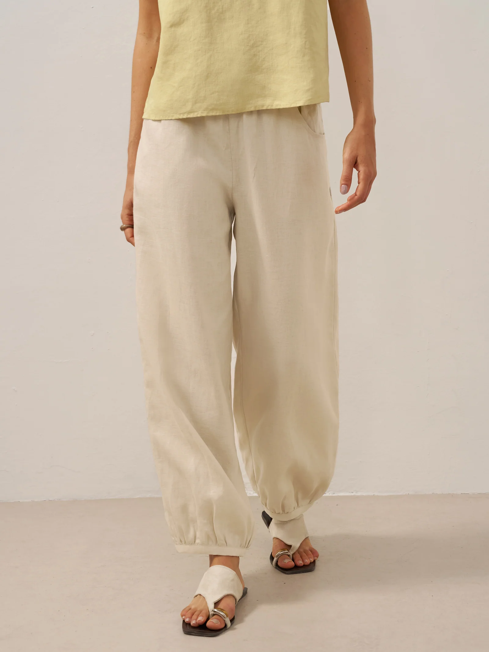 100% Linen Broad Elastic Waistband Pants TALIA - Image 4