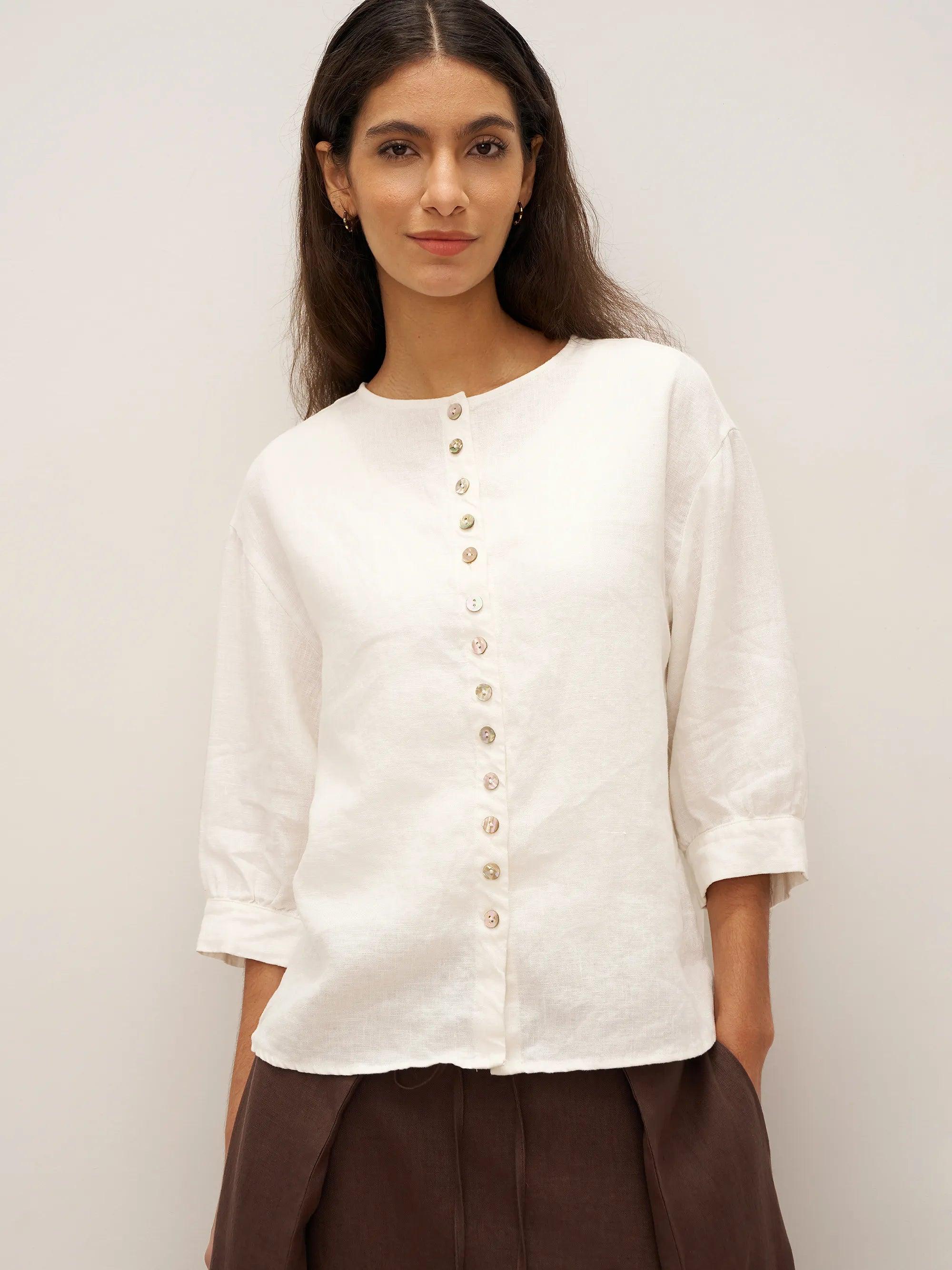 100% Linen Button-Front Drop Shoulder Shirt EASTER - Image 4