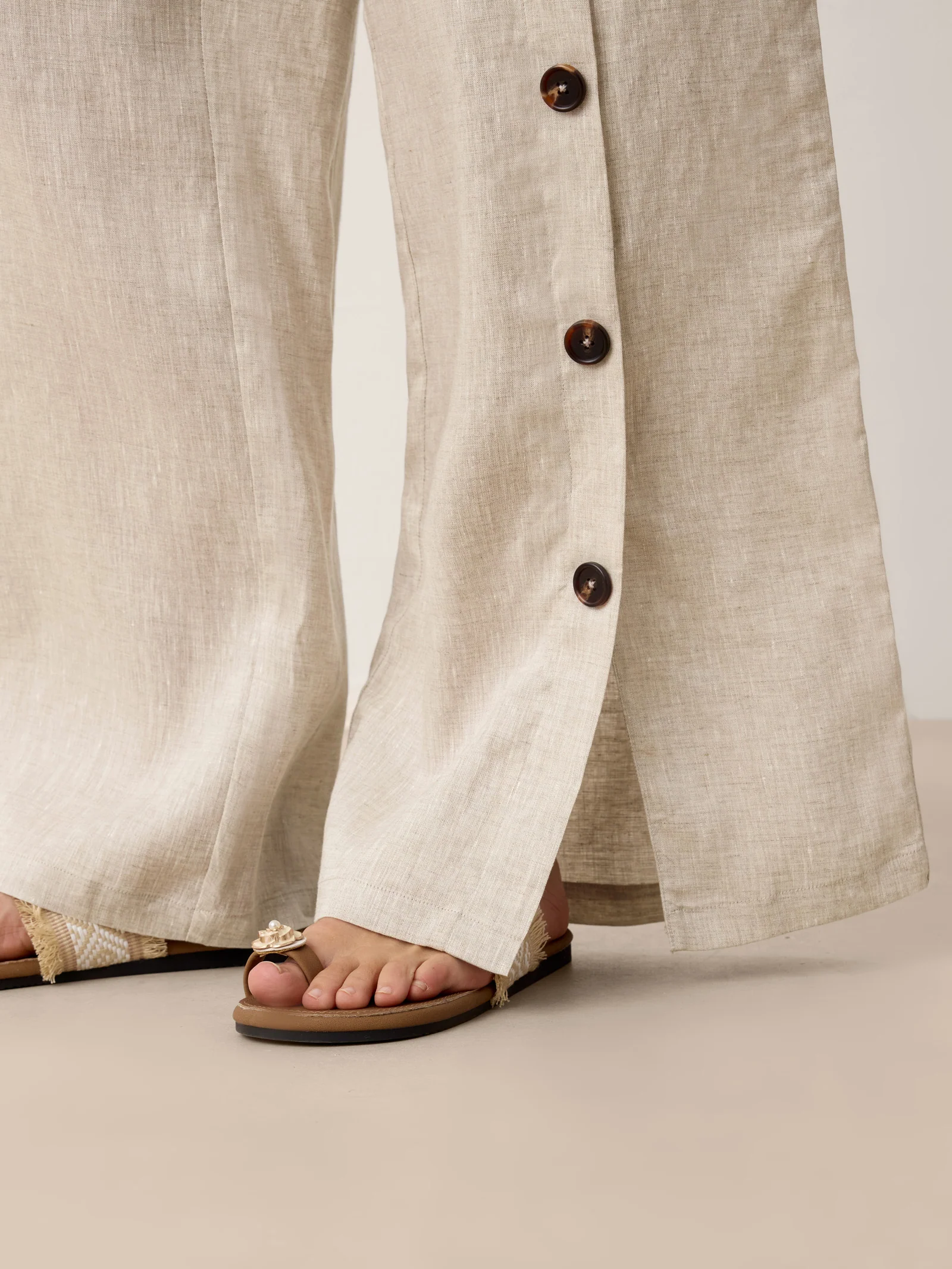 100% Linen Buttoned Slit-Hem Pants KATYA - Image 6