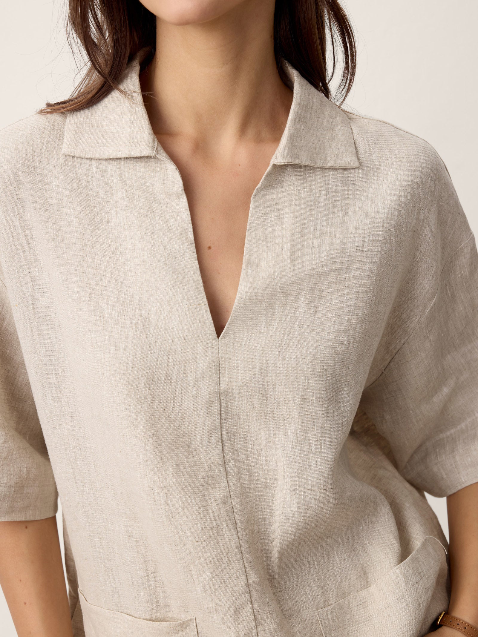 100% Linen Camp-Collar Patch-Pocket Top BRENNA - Image 5