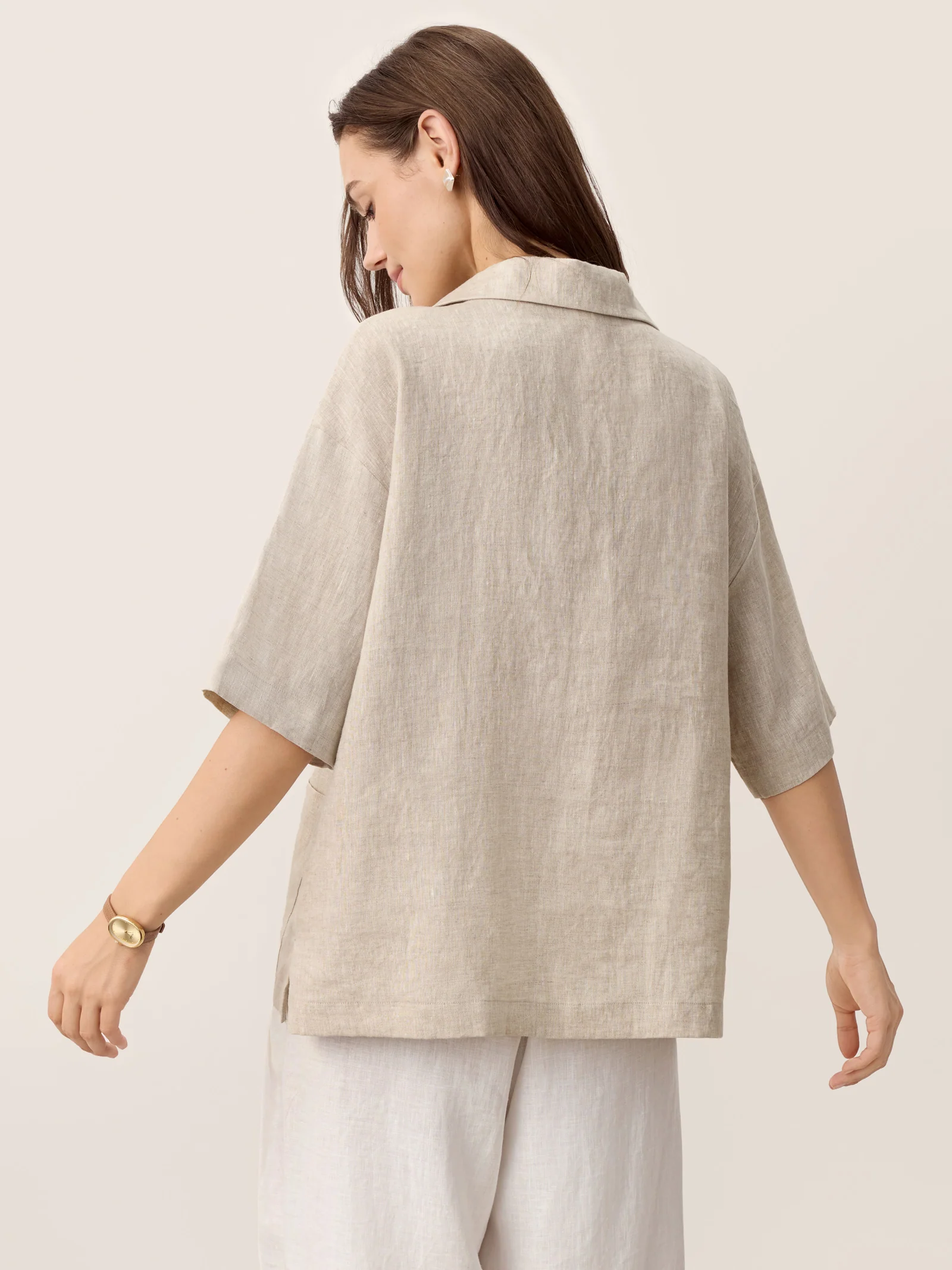 100% Linen Camp-Collar Patch-Pocket Top BRENNA - Image 6