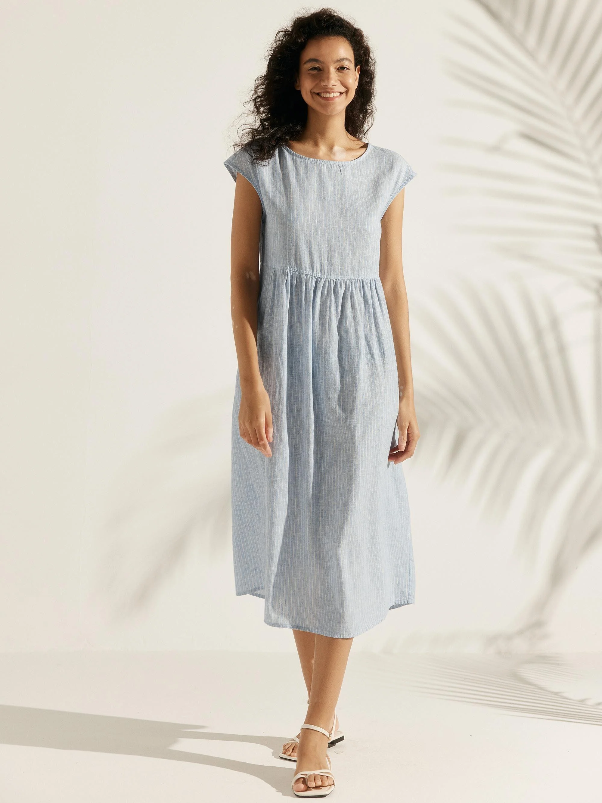 100% Linen Cap Sleeve Washed Midi Dress JOAN - Image 18