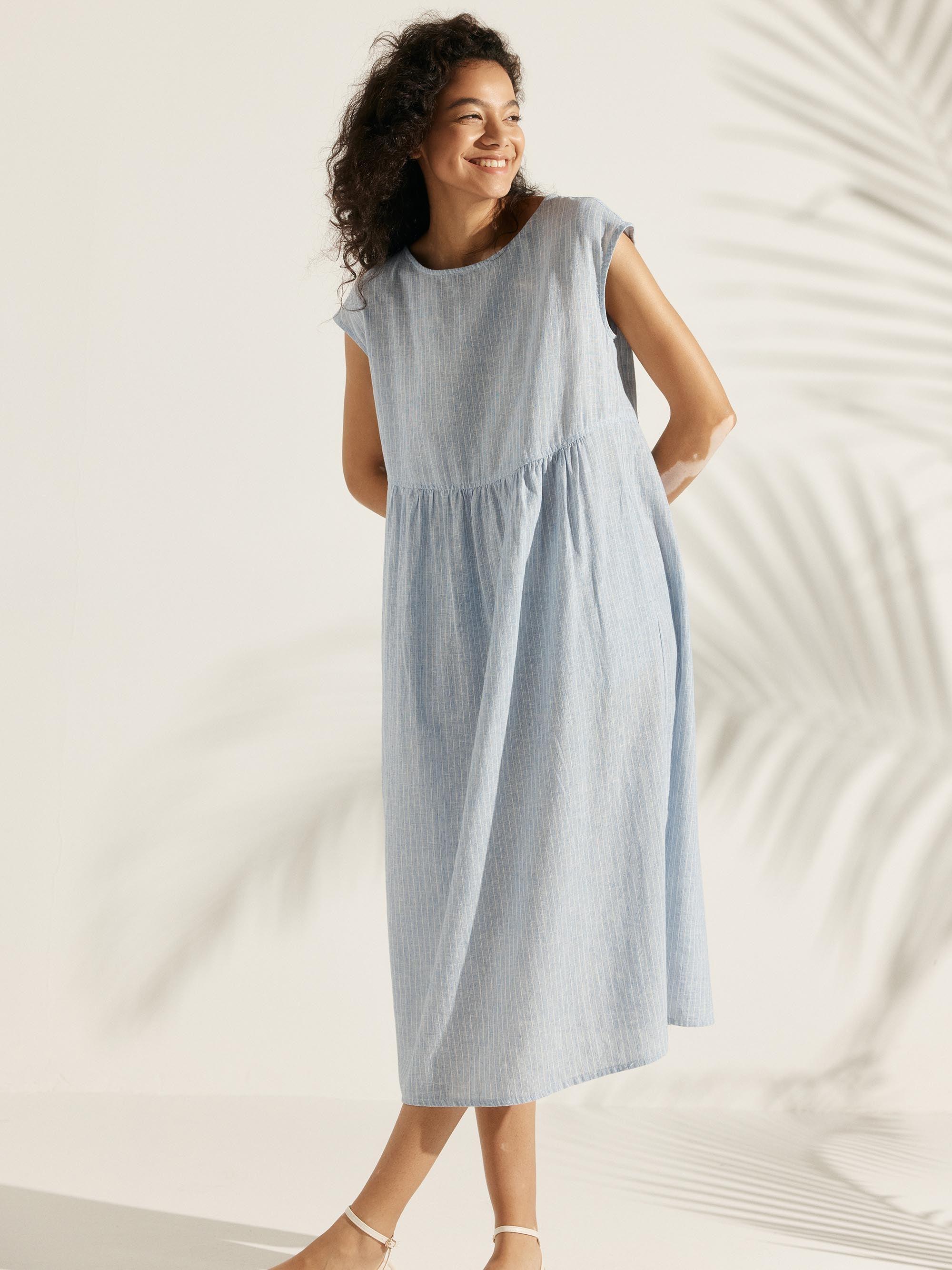 100% Linen Cap Sleeve Washed Midi Dress JOAN - Image 19