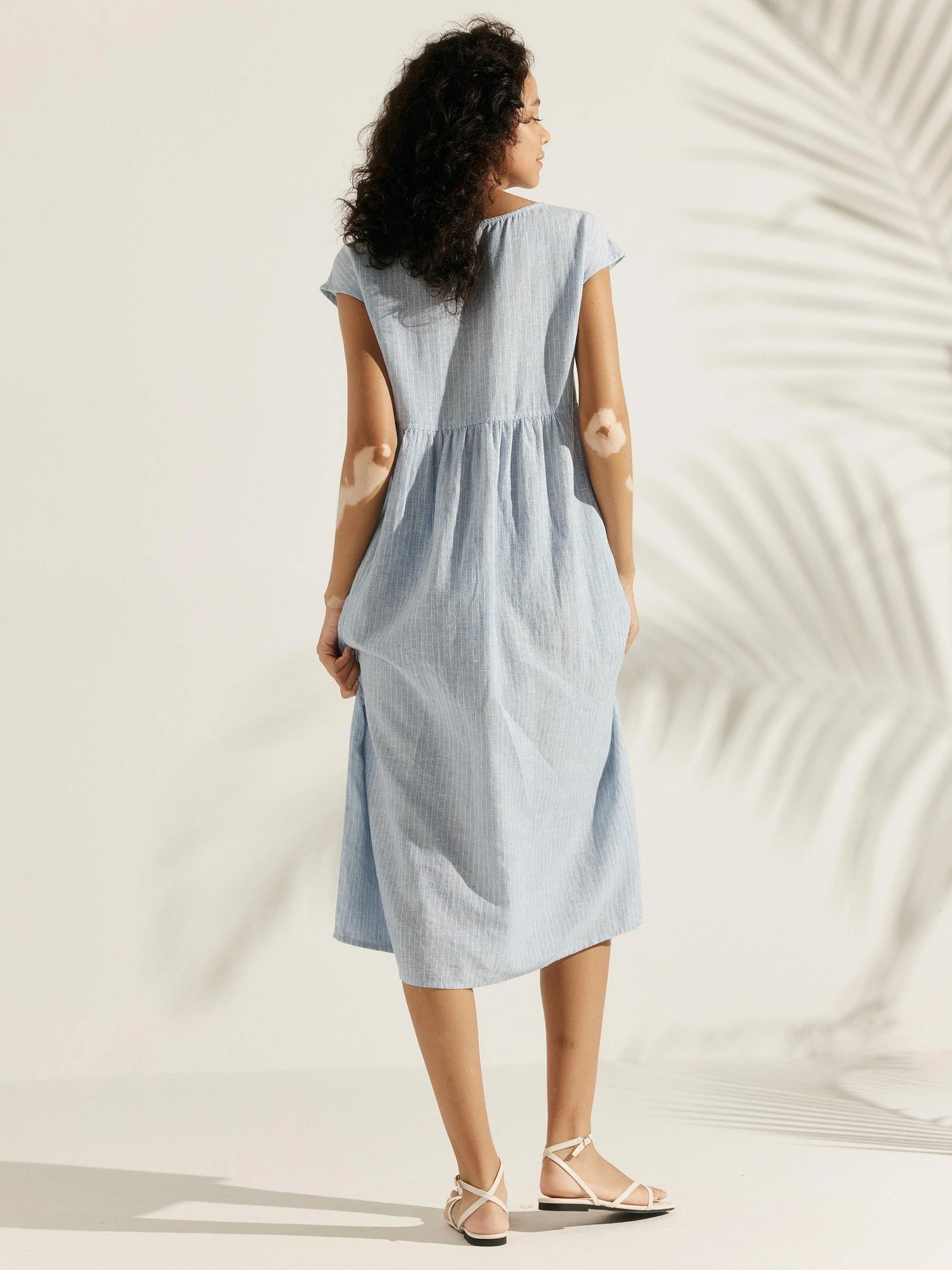 100% Linen Cap Sleeve Washed Midi Dress JOAN - Image 20