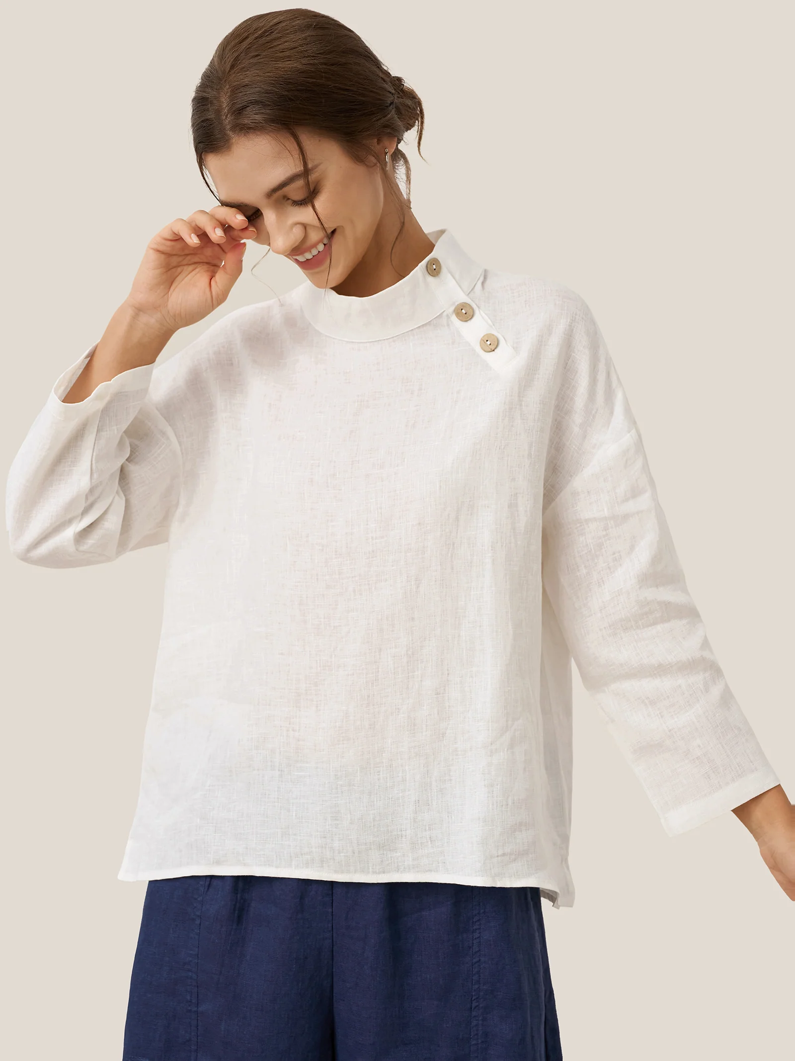 100% Linen Classic Side Neck Top CORA - Image 6