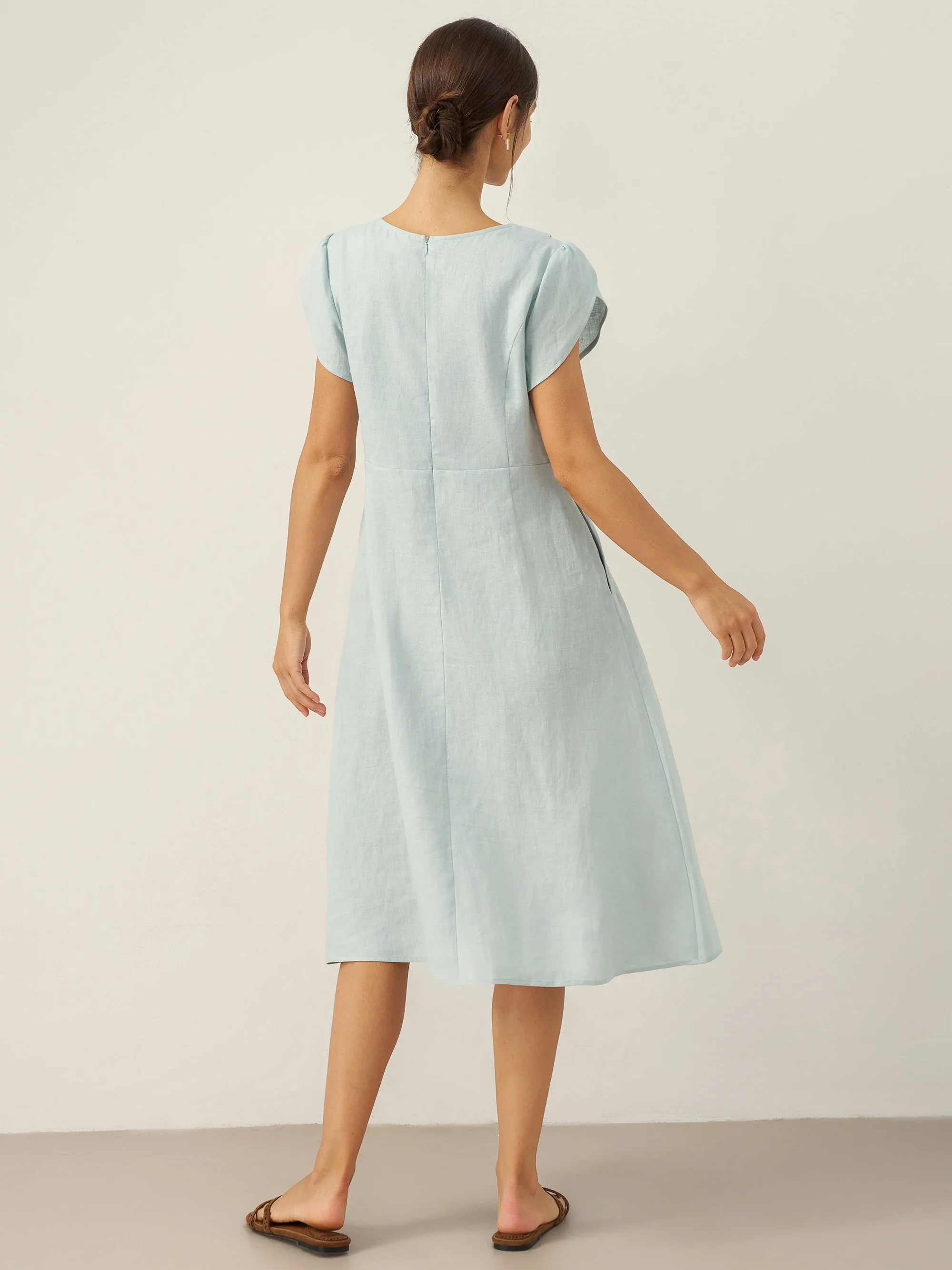 100% Linen Crescent Collar Flutter Sleeve Mini Dress FIONA - Image 7