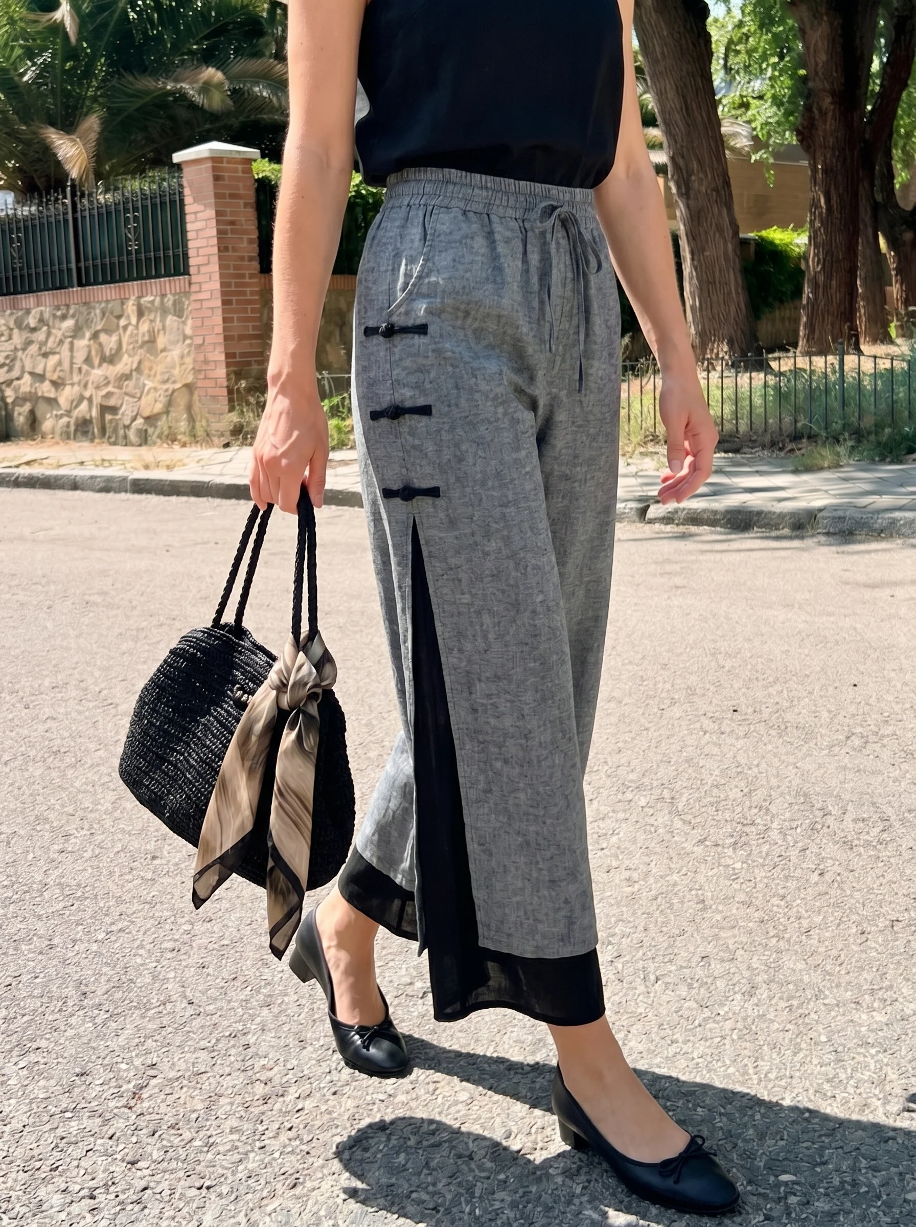 Linen Double Layer Handmade Capri Pants STELLA - Image 3