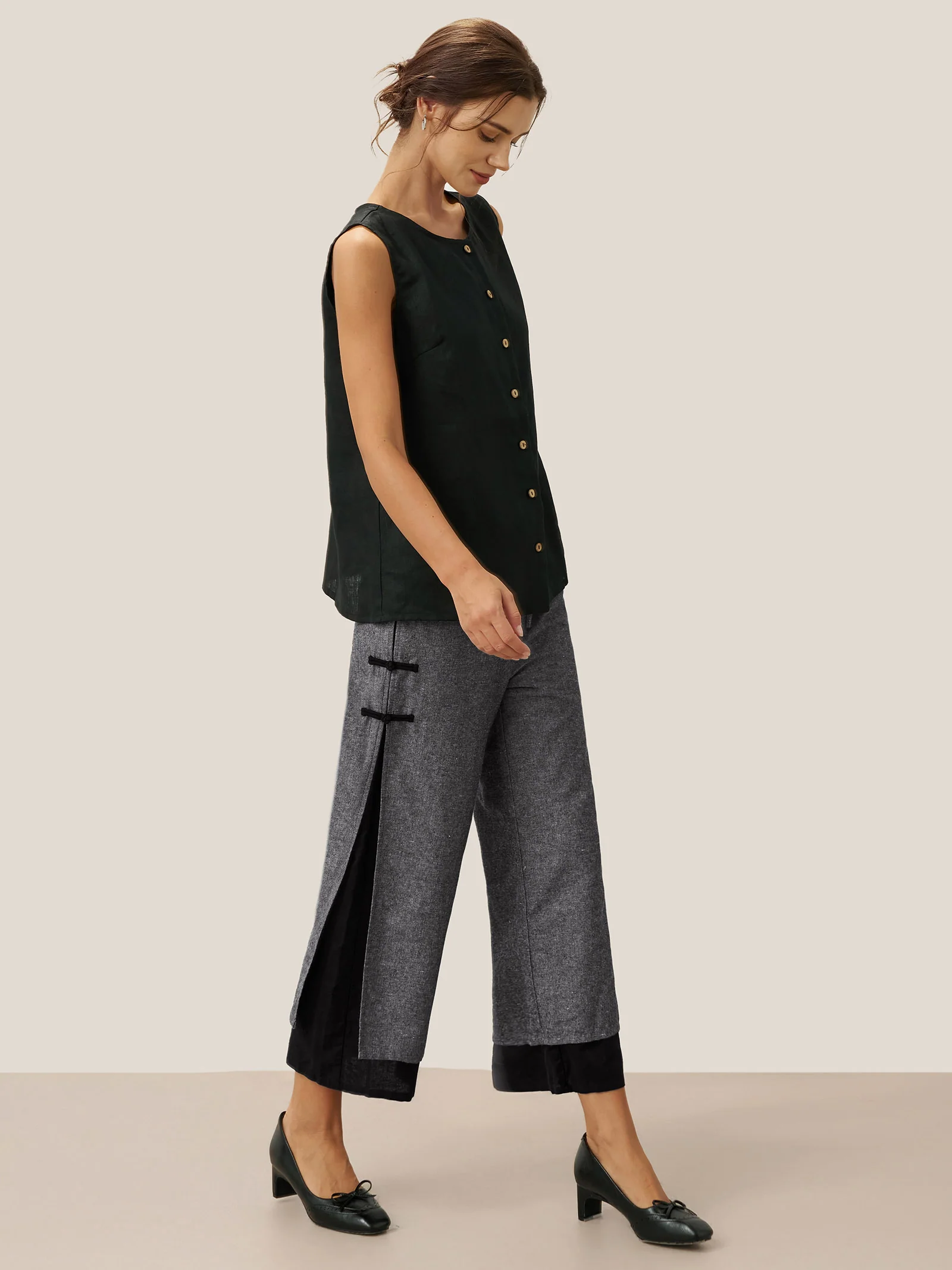 Linen Double Layer Handmade Capri Pants STELLA - Image 8