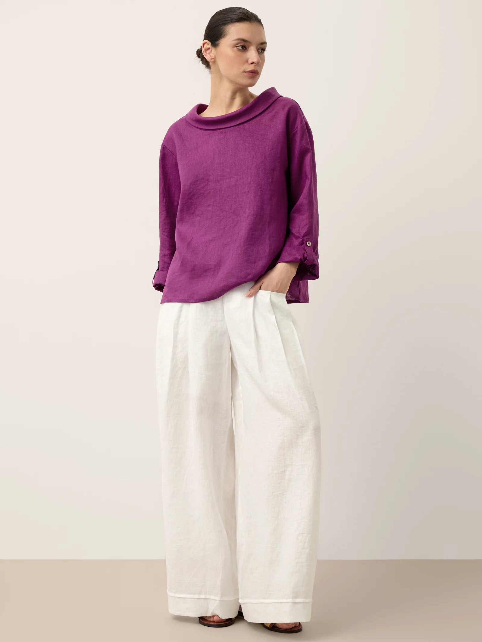 100% Linen Draped Neck Top HOLLIS - Image 11