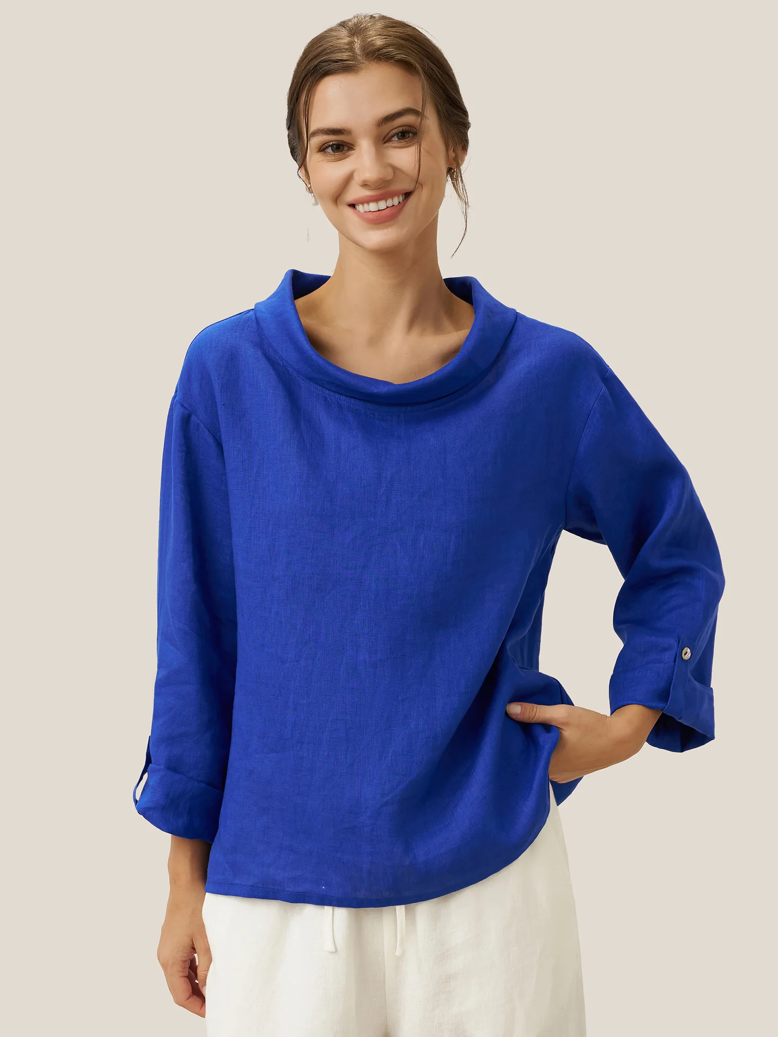 100% Linen Draped Neck Top HOLLIS - Image 12