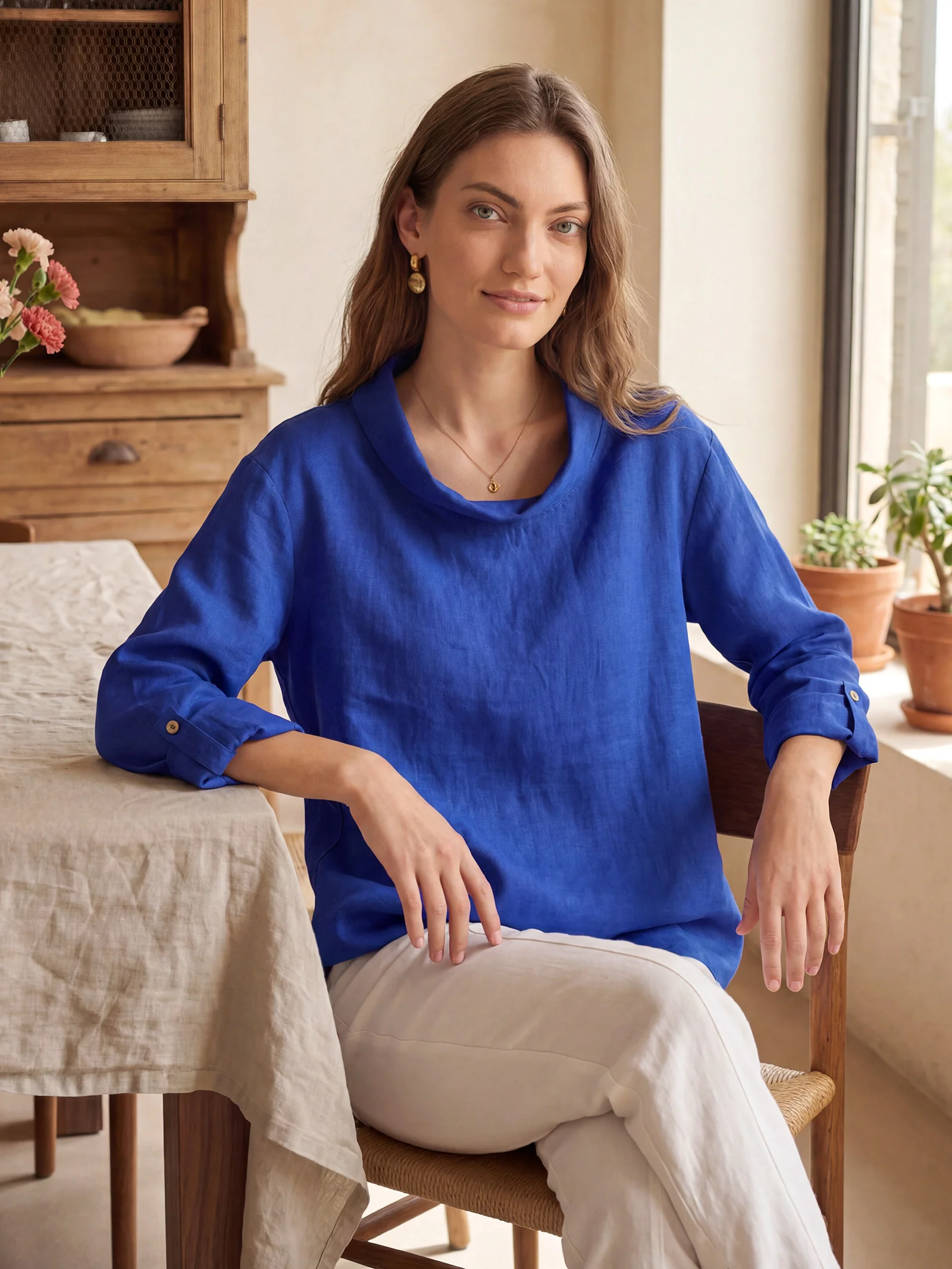 100% Linen Draped Neck Top HOLLIS - Image 13