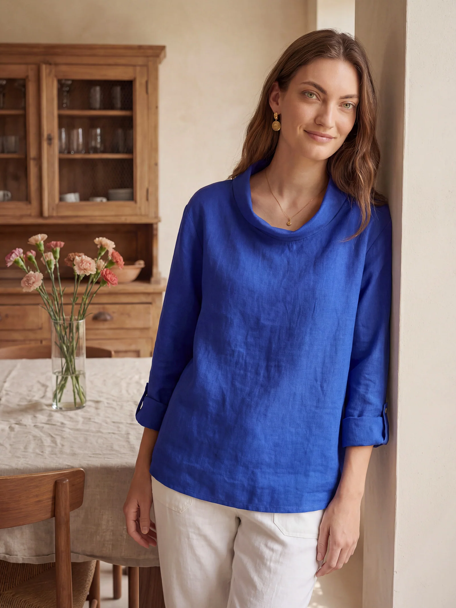 100% Linen Draped Neck Top HOLLIS - Image 14