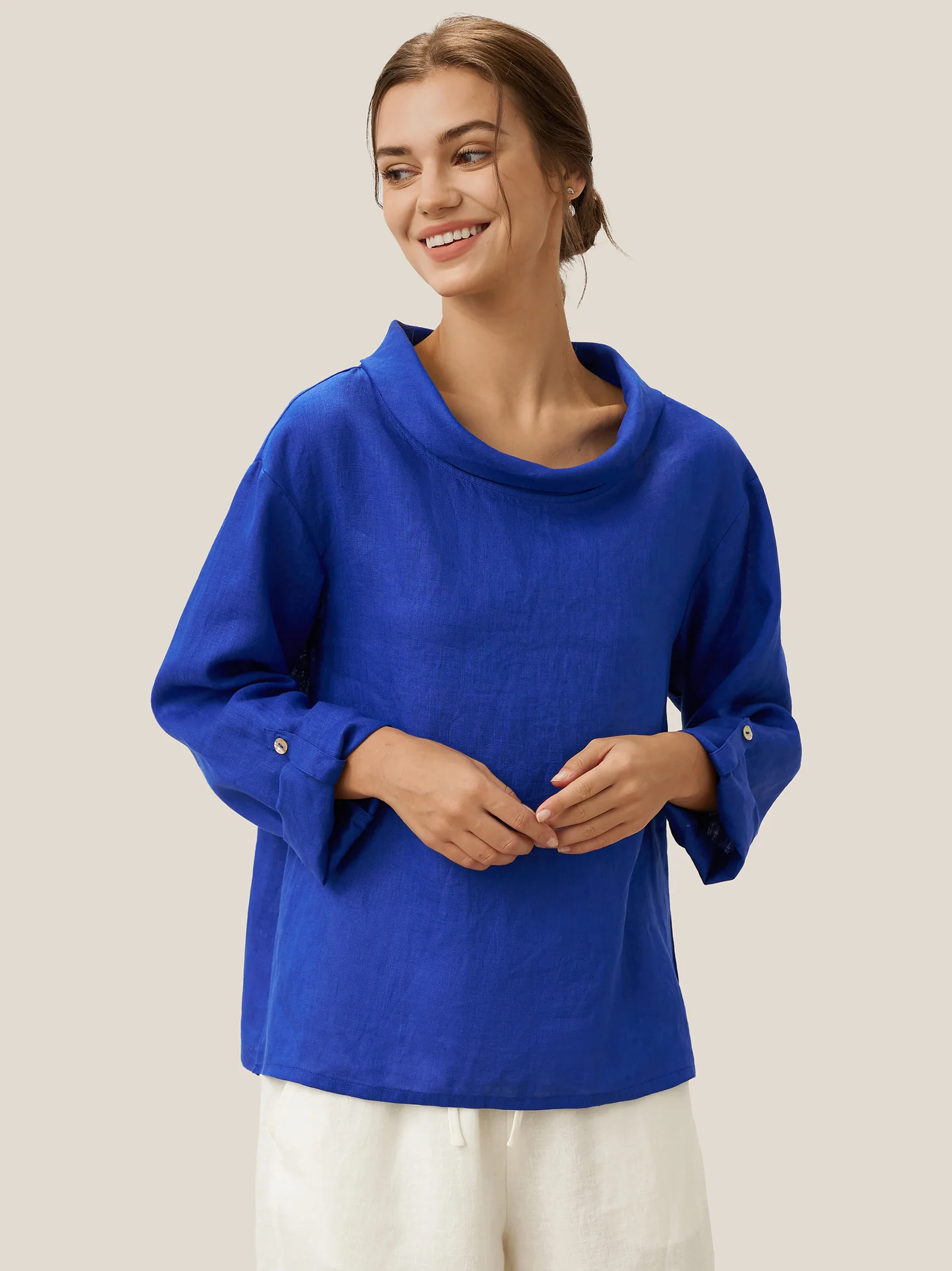 100% Linen Draped Neck Top HOLLIS - Image 15