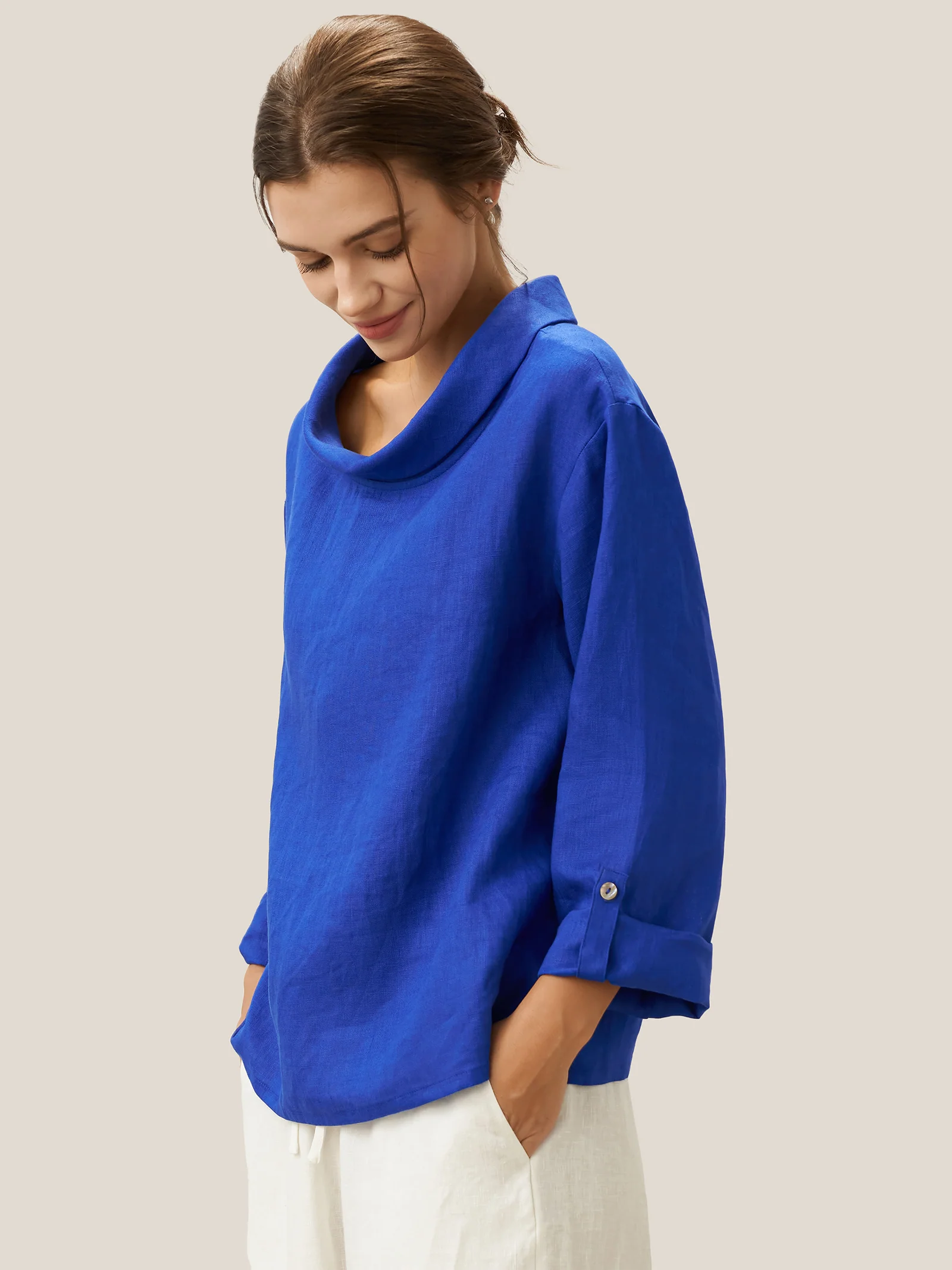100% Linen Draped Neck Top HOLLIS - Image 17