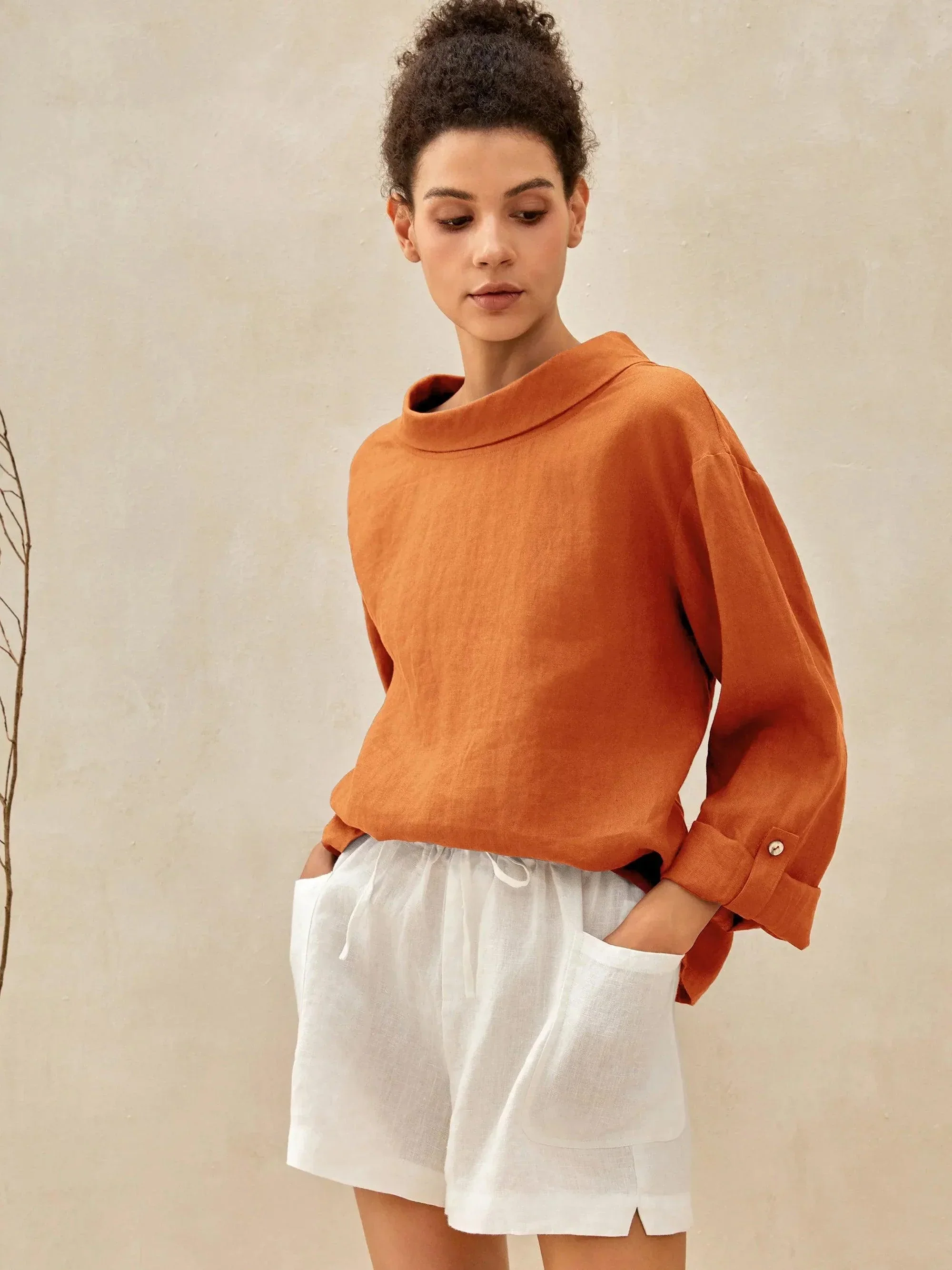 100% Linen Draped Neck Top HOLLIS - Image 22