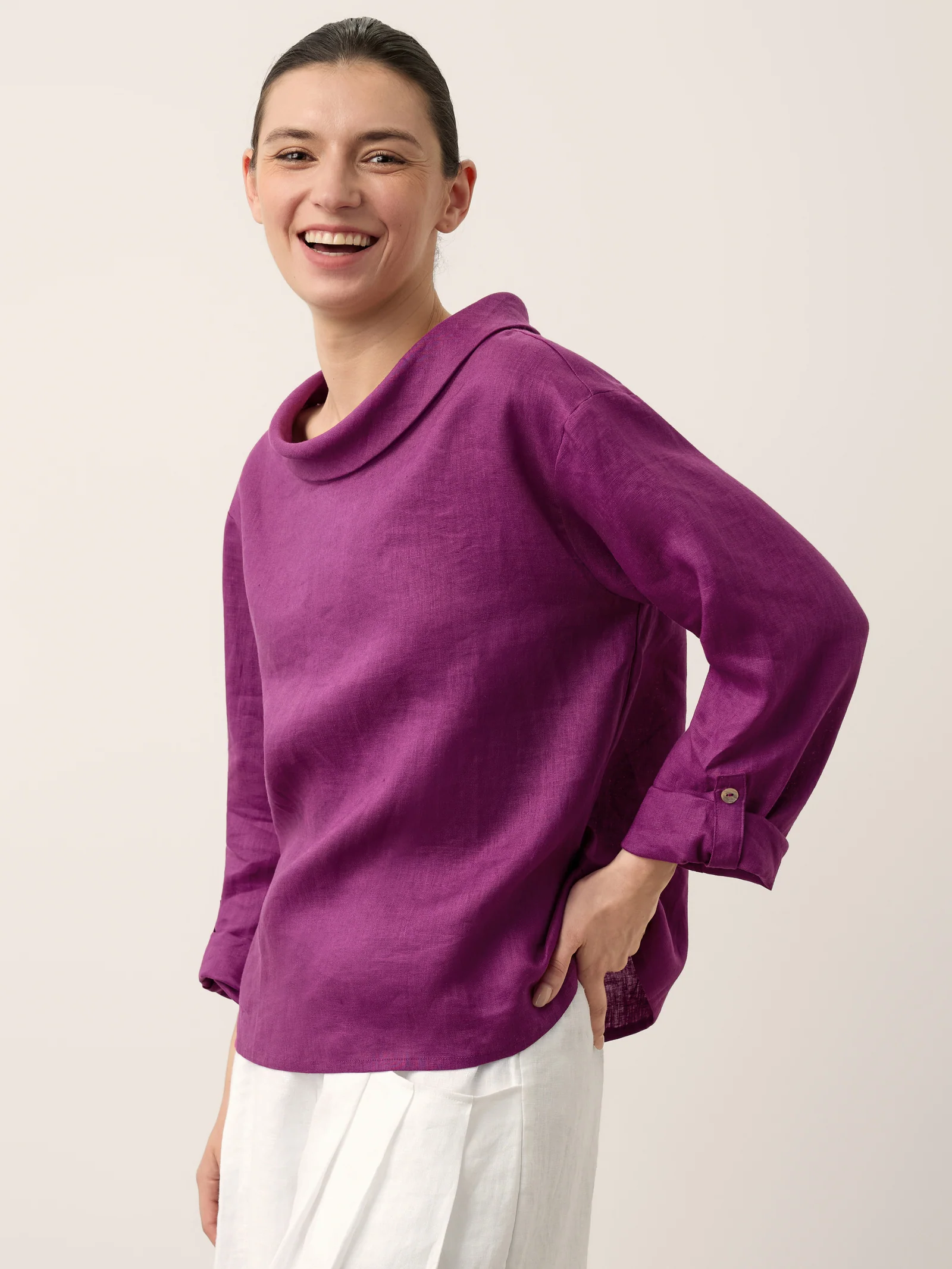 100% Linen Draped Neck Top HOLLIS - Image 4