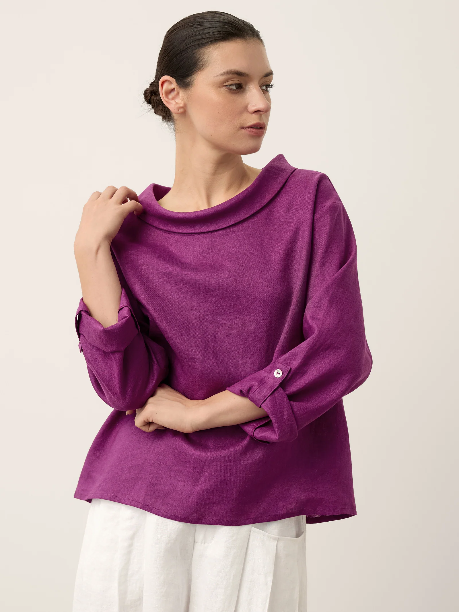 100% Linen Draped Neck Top HOLLIS - Image 5