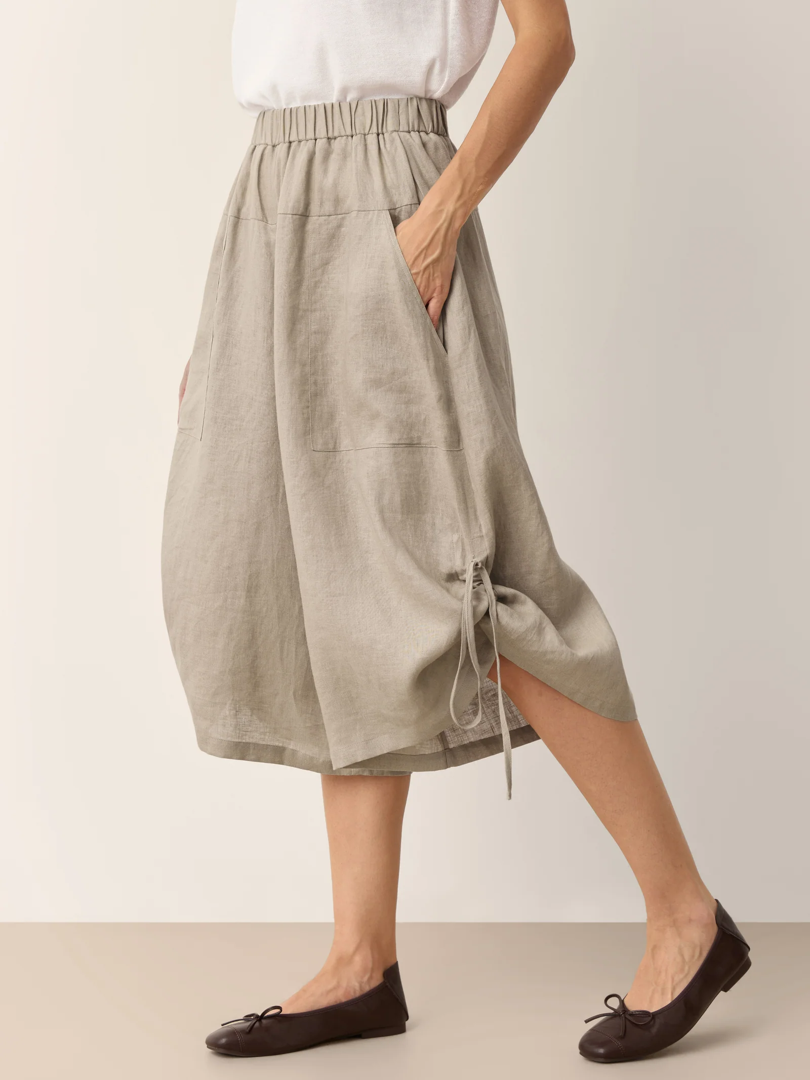 100% Linen Drawstring Hem Elasticated Waist Balloon Pants CALANTHE - Image 6