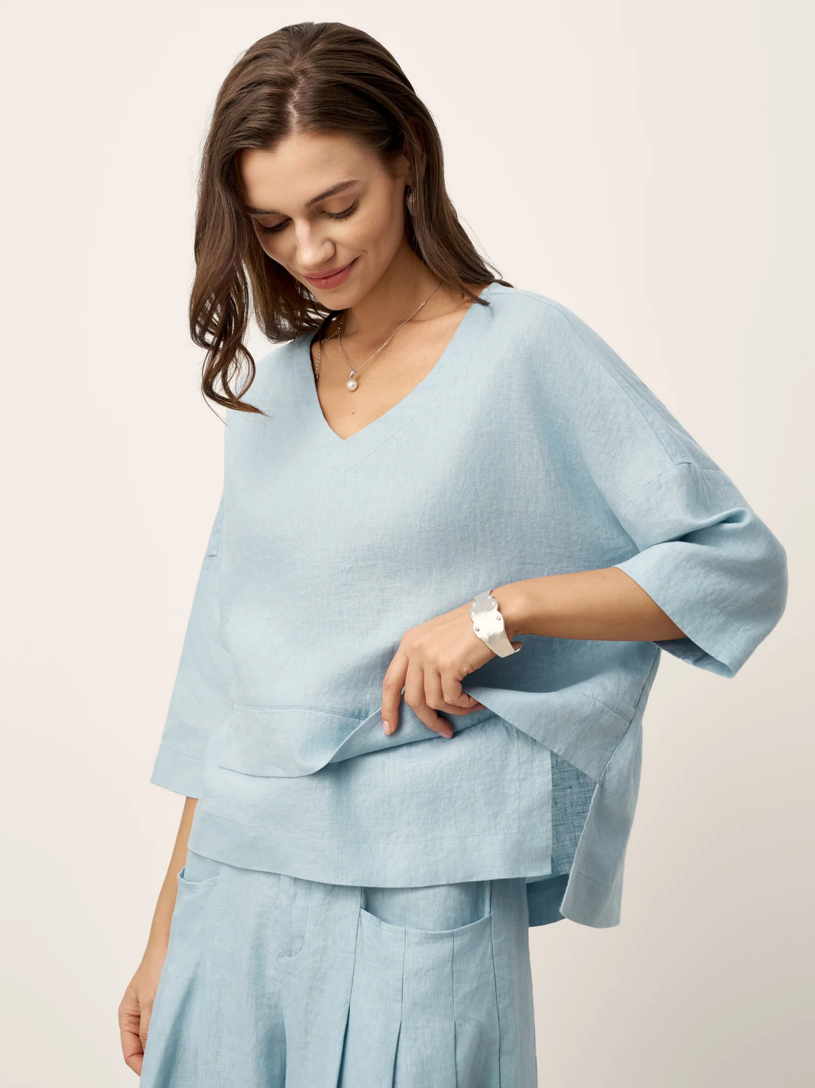 100% Linen Drop Shoulder Asymmetric Layered Hem Overtop VIOLA - Image 5