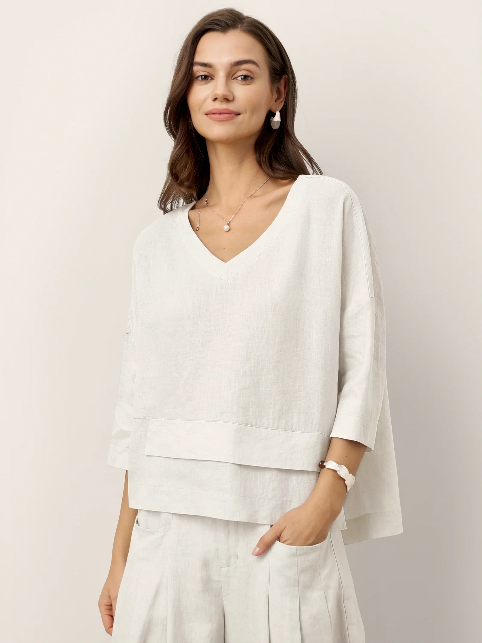 100% Linen Drop Shoulder Asymmetric Layered Hem Overtop VIOLA - Image 18