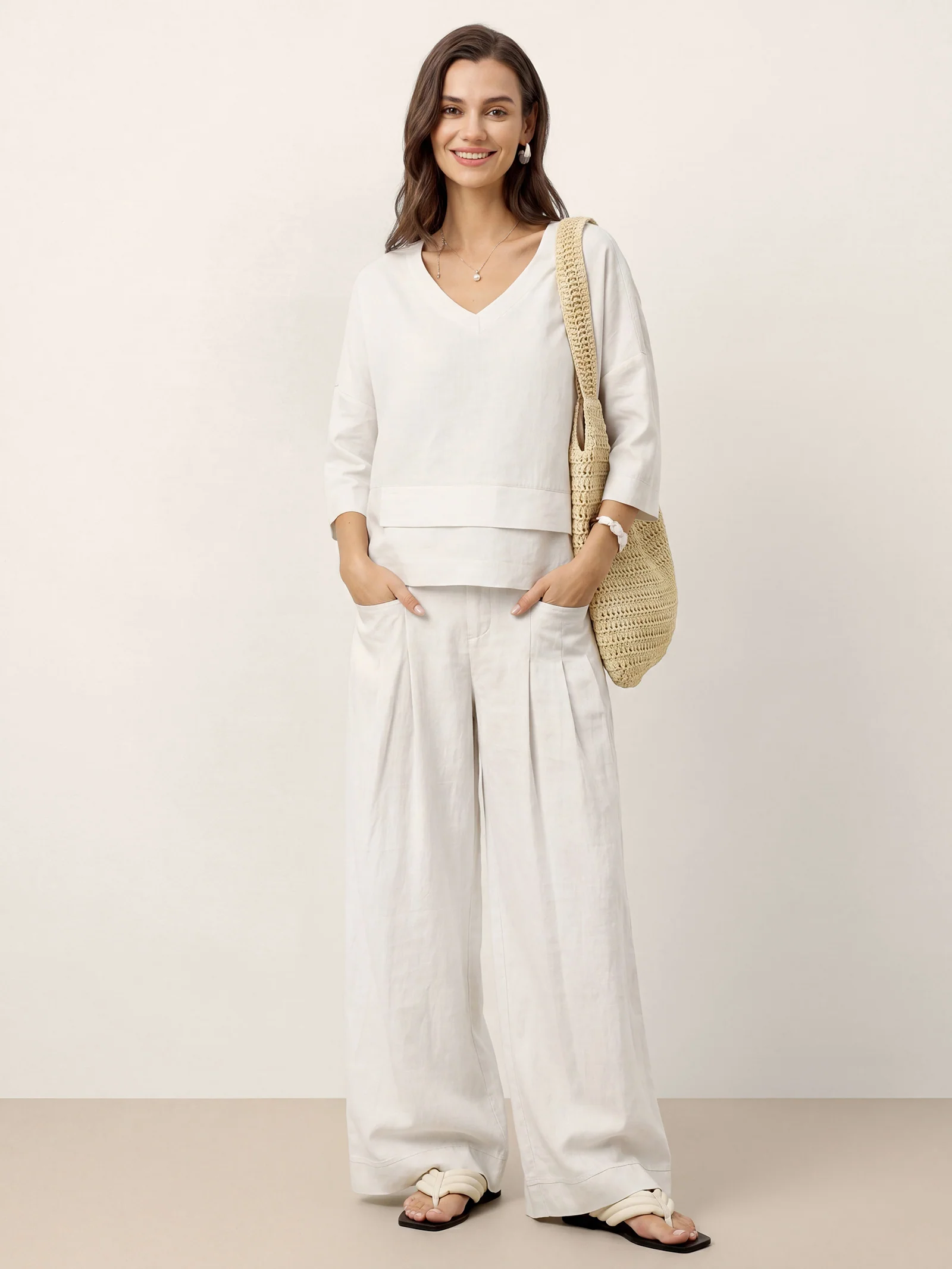 100% Linen Drop Shoulder Asymmetric Layered Hem Overtop VIOLA - Image 24