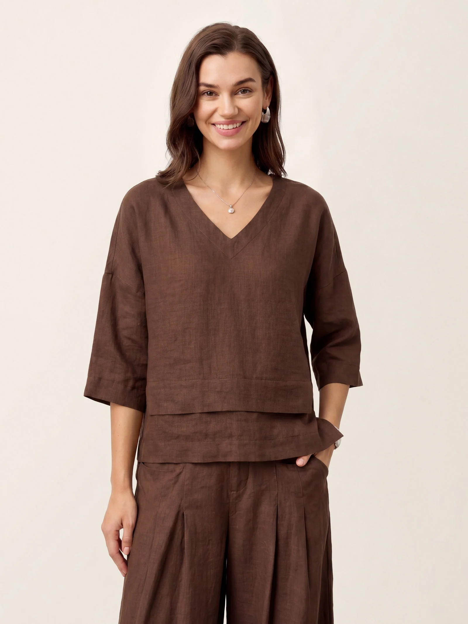 100% Linen Drop Shoulder Asymmetric Layered Hem Overtop VIOLA - Image 25