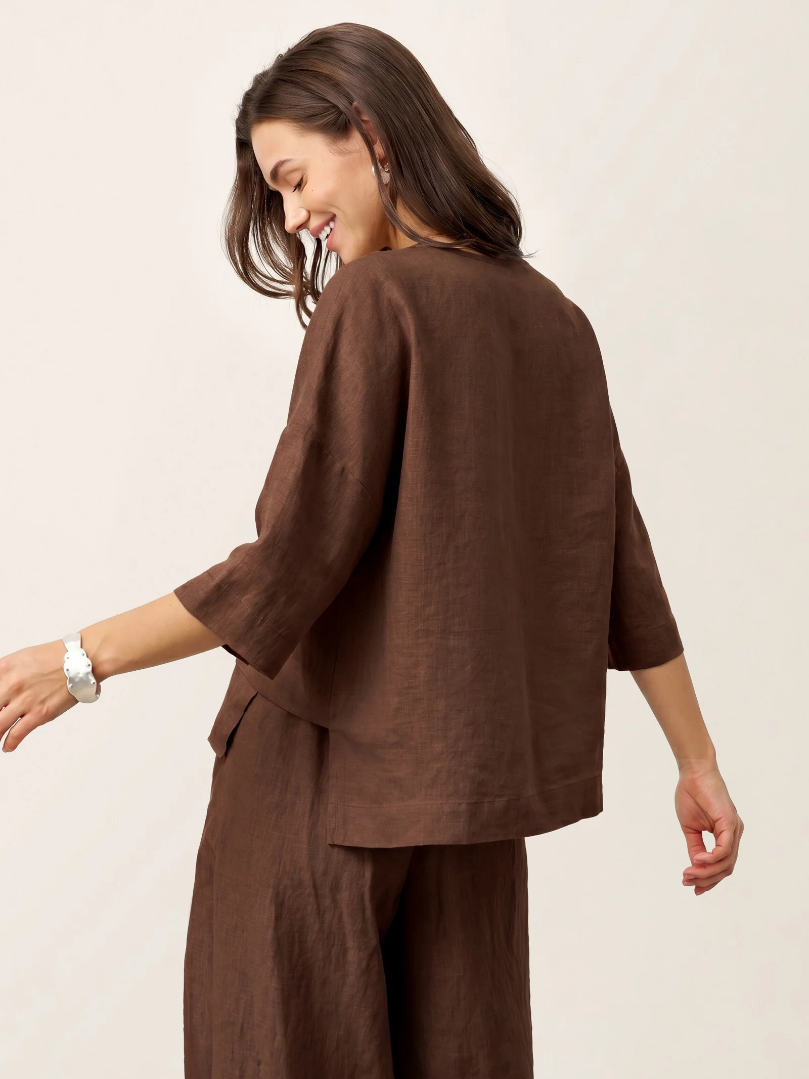 100% Linen Drop Shoulder Asymmetric Layered Hem Overtop VIOLA - Image 29