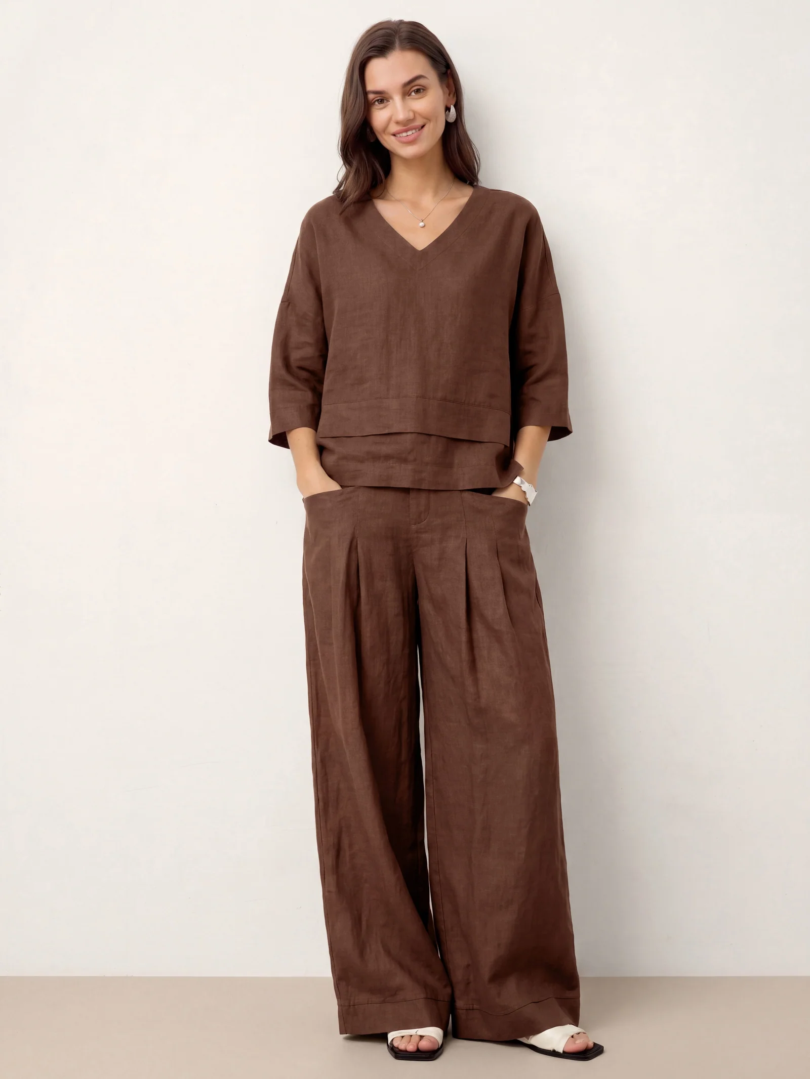 100% Linen Drop Shoulder Asymmetric Layered Hem Overtop VIOLA - Image 30