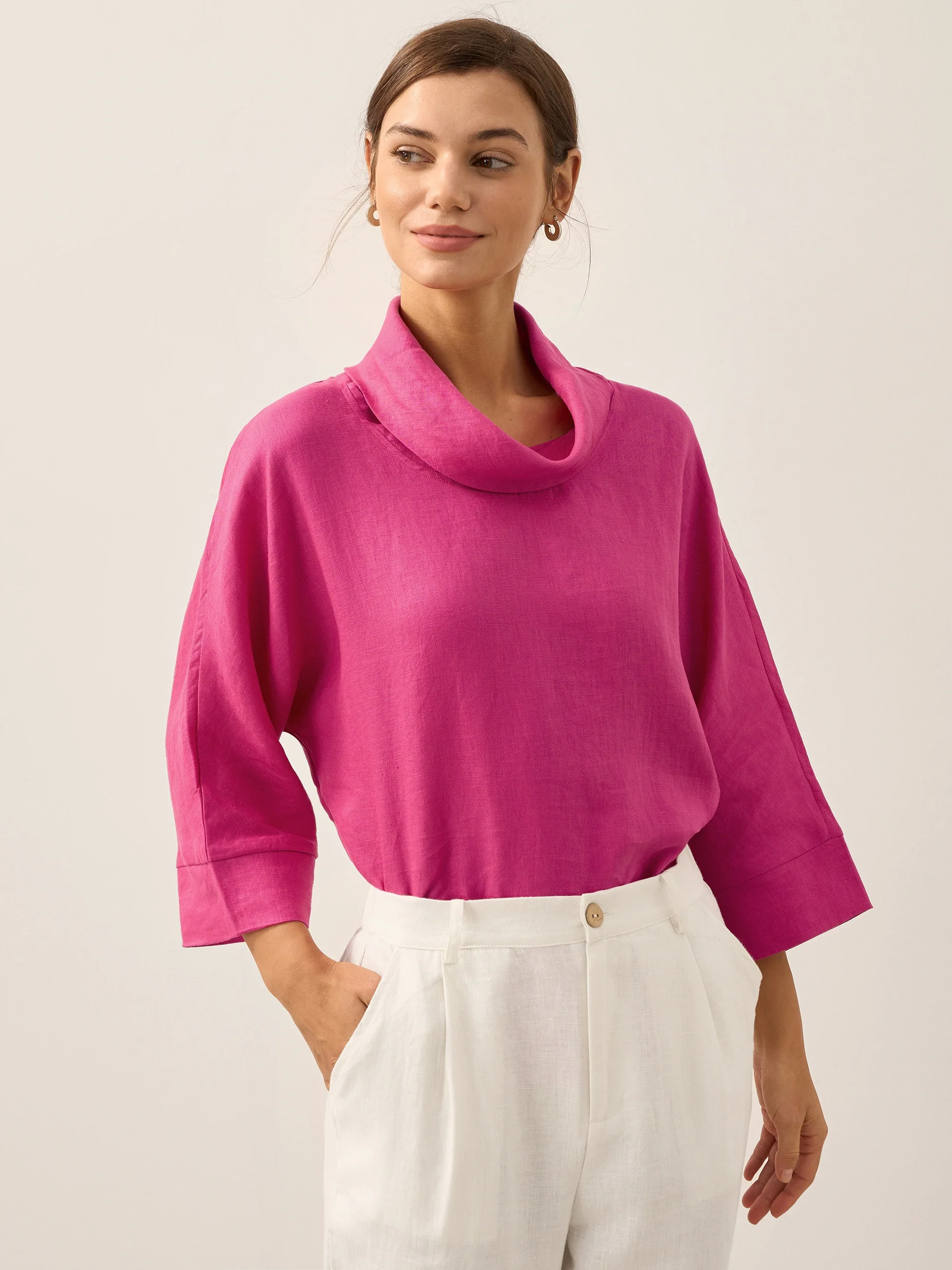 100% Linen Dropped Collar Long-Sleeve Top TRISTAN - Image 24