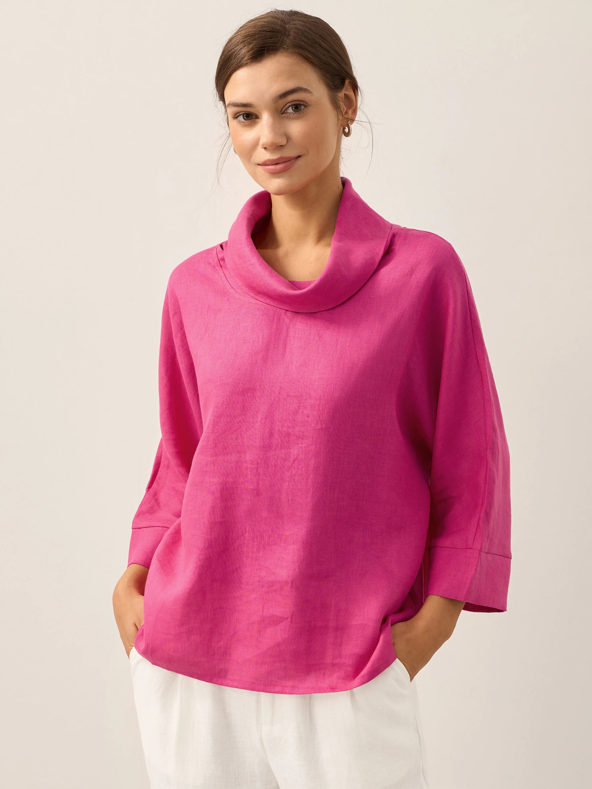 100% Linen Dropped Collar Long-Sleeve Top TRISTAN - Image 25