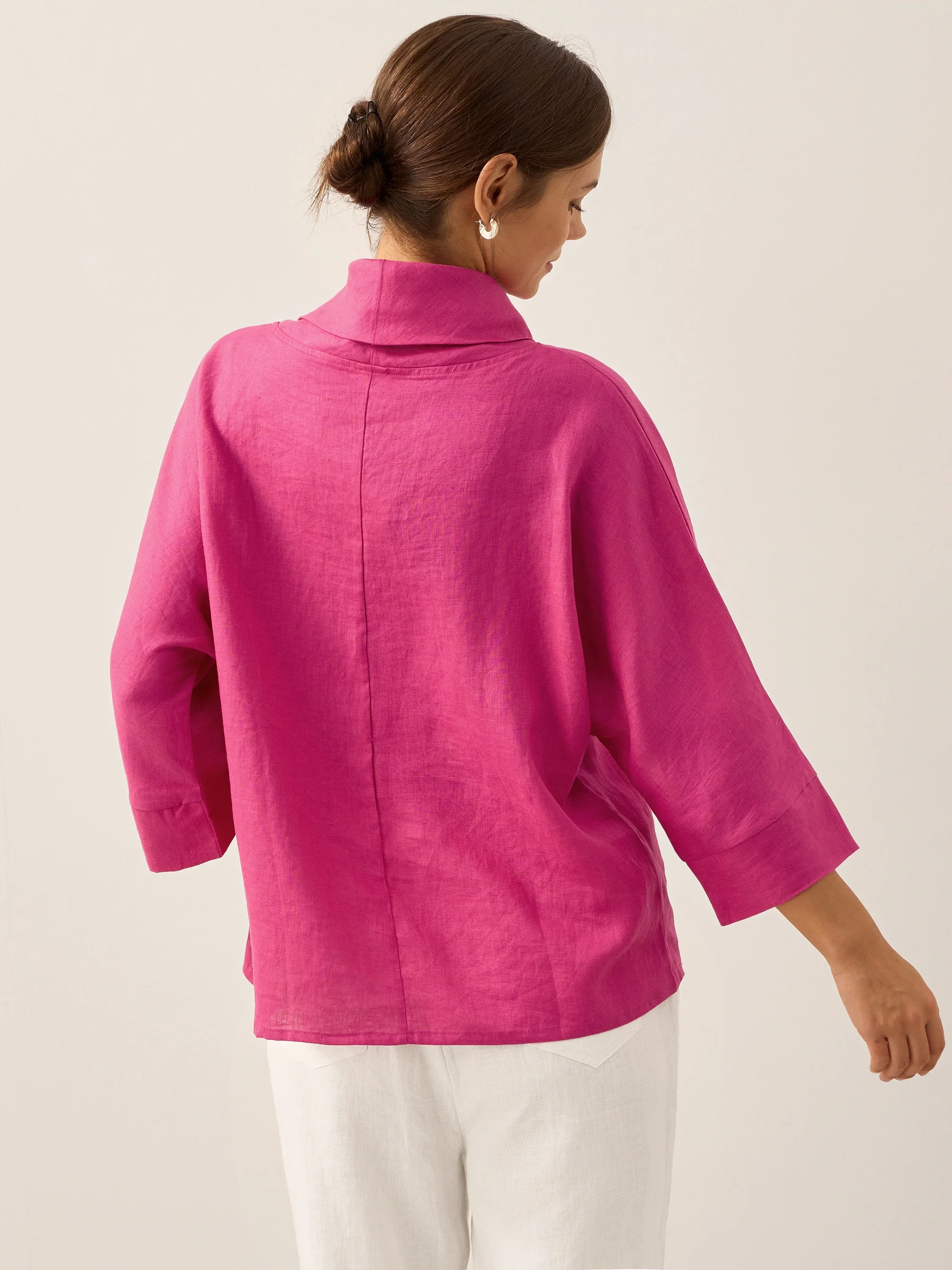 100% Linen Dropped Collar Long-Sleeve Top TRISTAN - Image 26