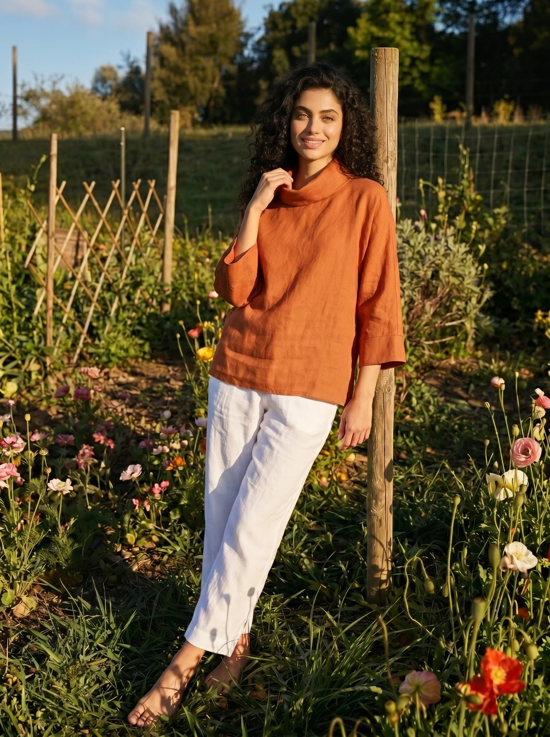 100% Linen Dropped Collar Long-Sleeve Top TRISTAN - Image 3