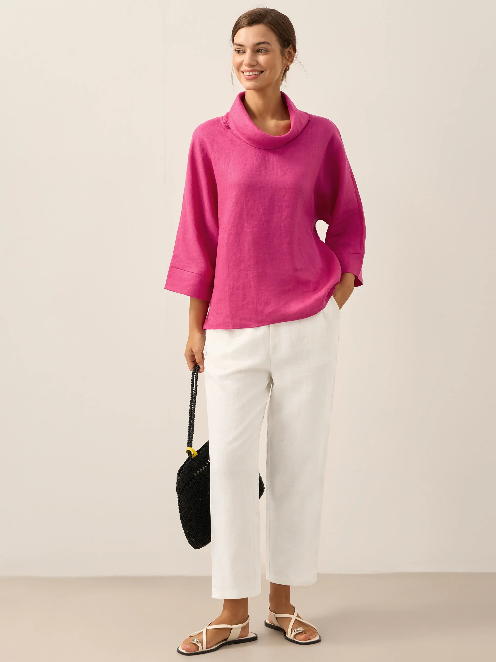 100% Linen Dropped Collar Long-Sleeve Top TRISTAN - Image 30