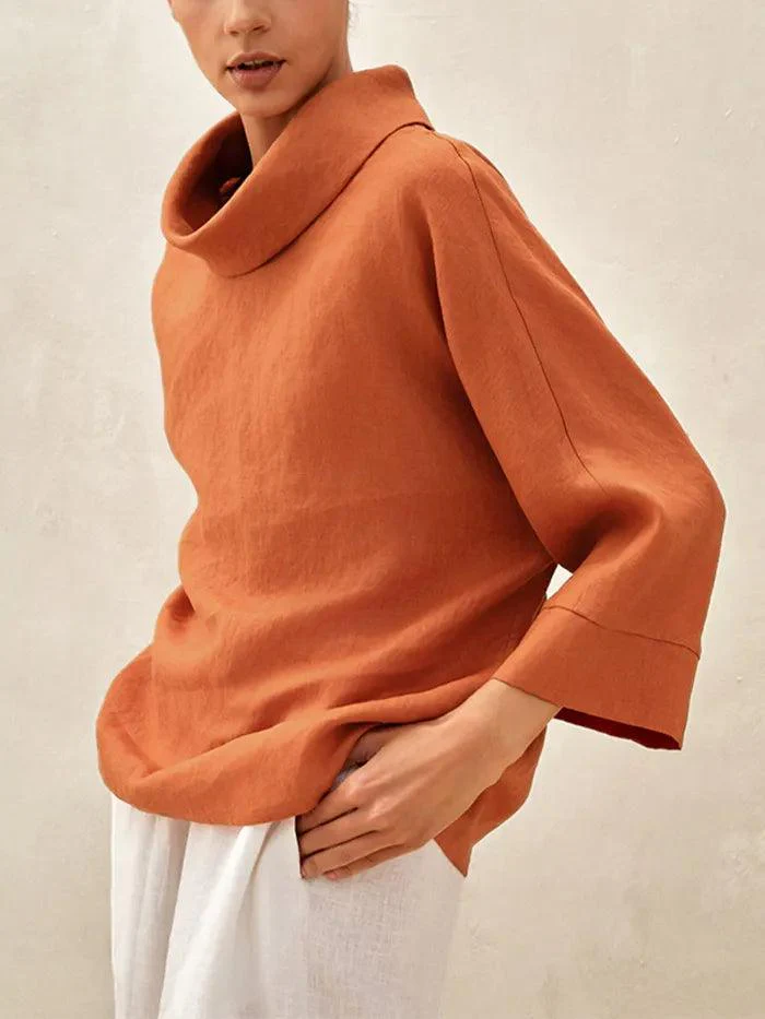 100% Linen Dropped Collar Long-Sleeve Top TRISTAN - Image 4