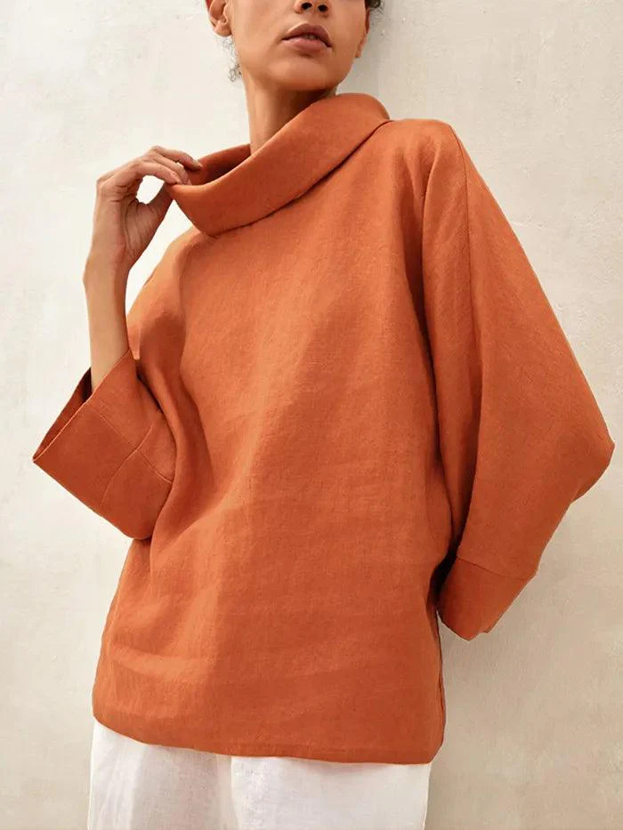 100% Linen Dropped Collar Long-Sleeve Top TRISTAN - Image 5