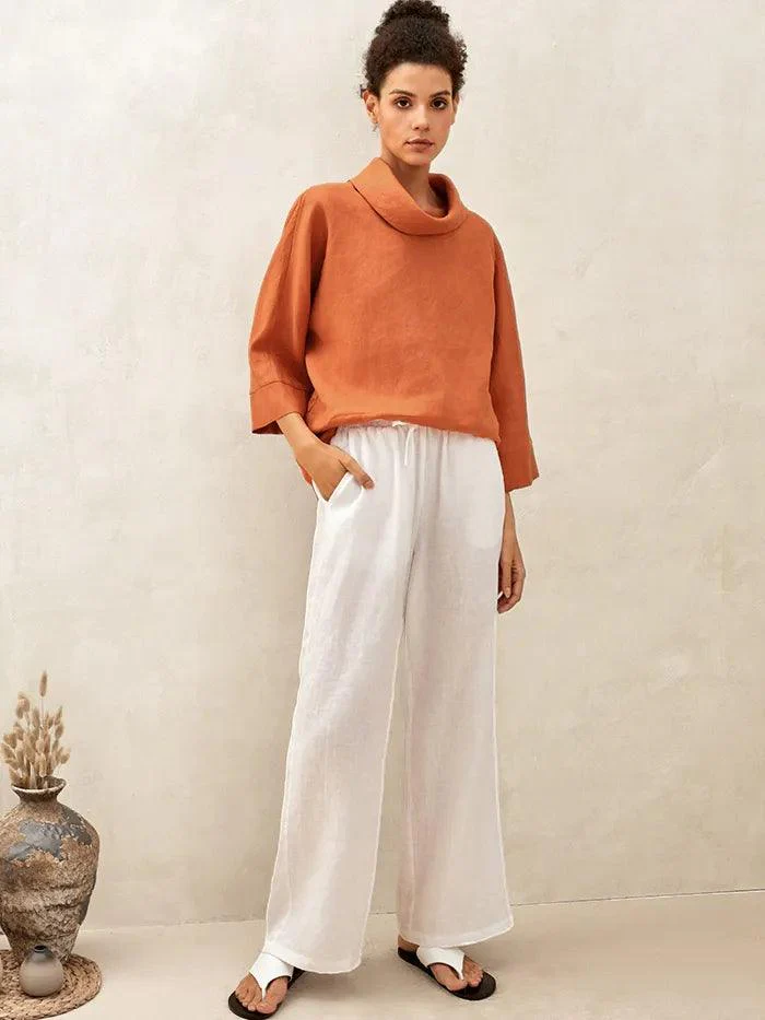 100% Linen Dropped Collar Long-Sleeve Top TRISTAN - Image 7