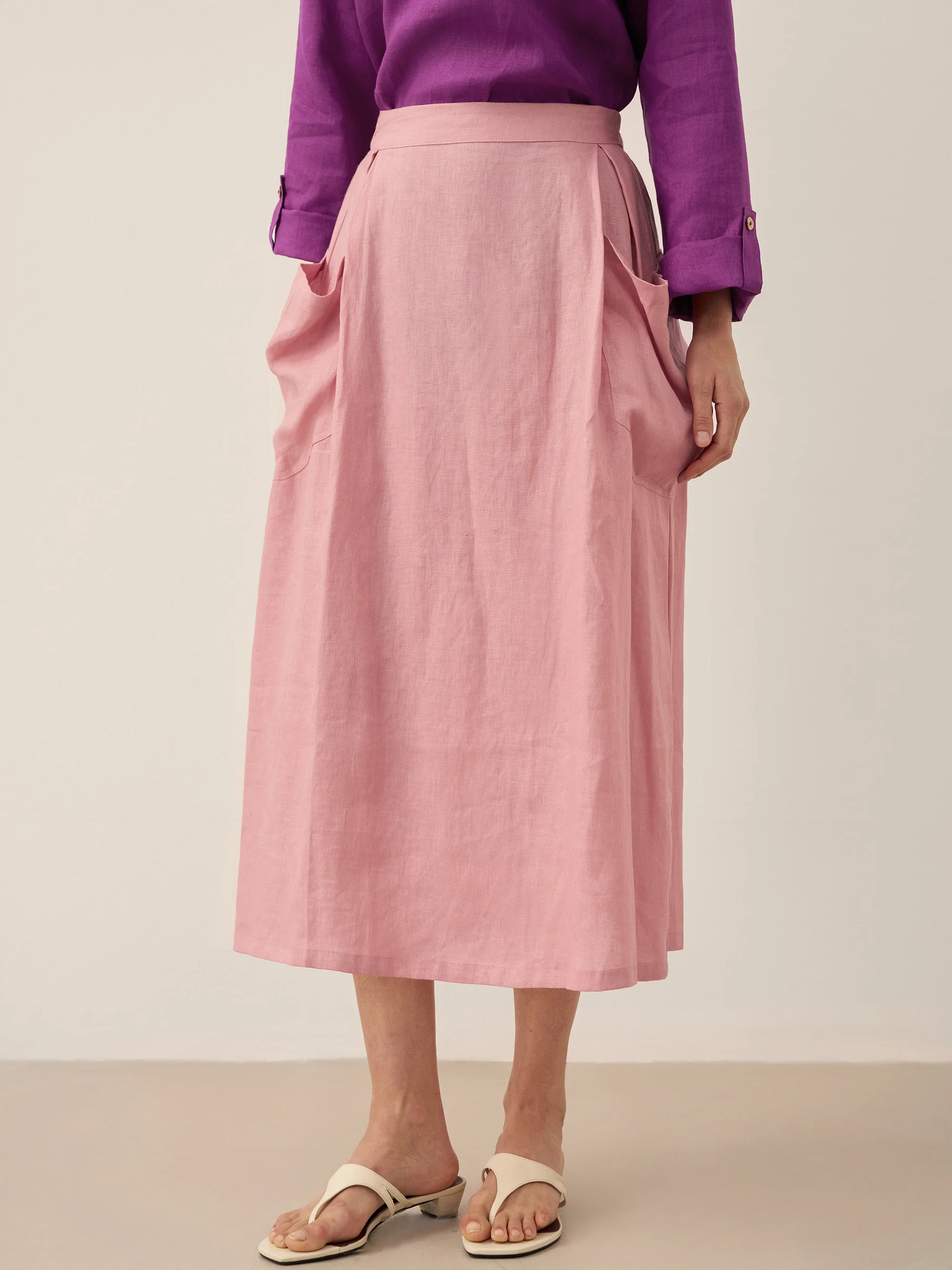 100% Linen Elastic Waist Skirt MARINA - Image 12