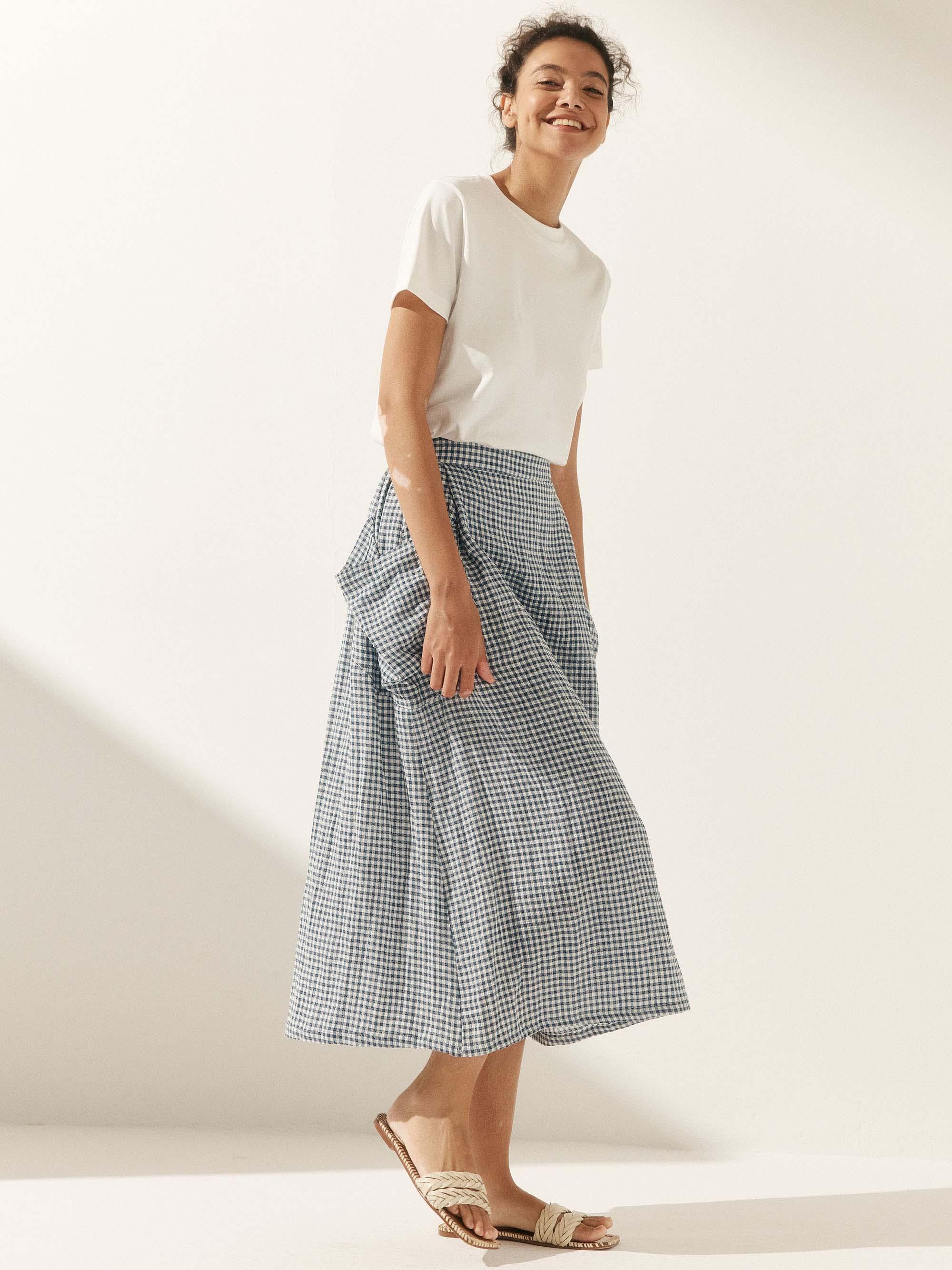 100% Linen Elastic Waist Skirt MARINA - Image 20