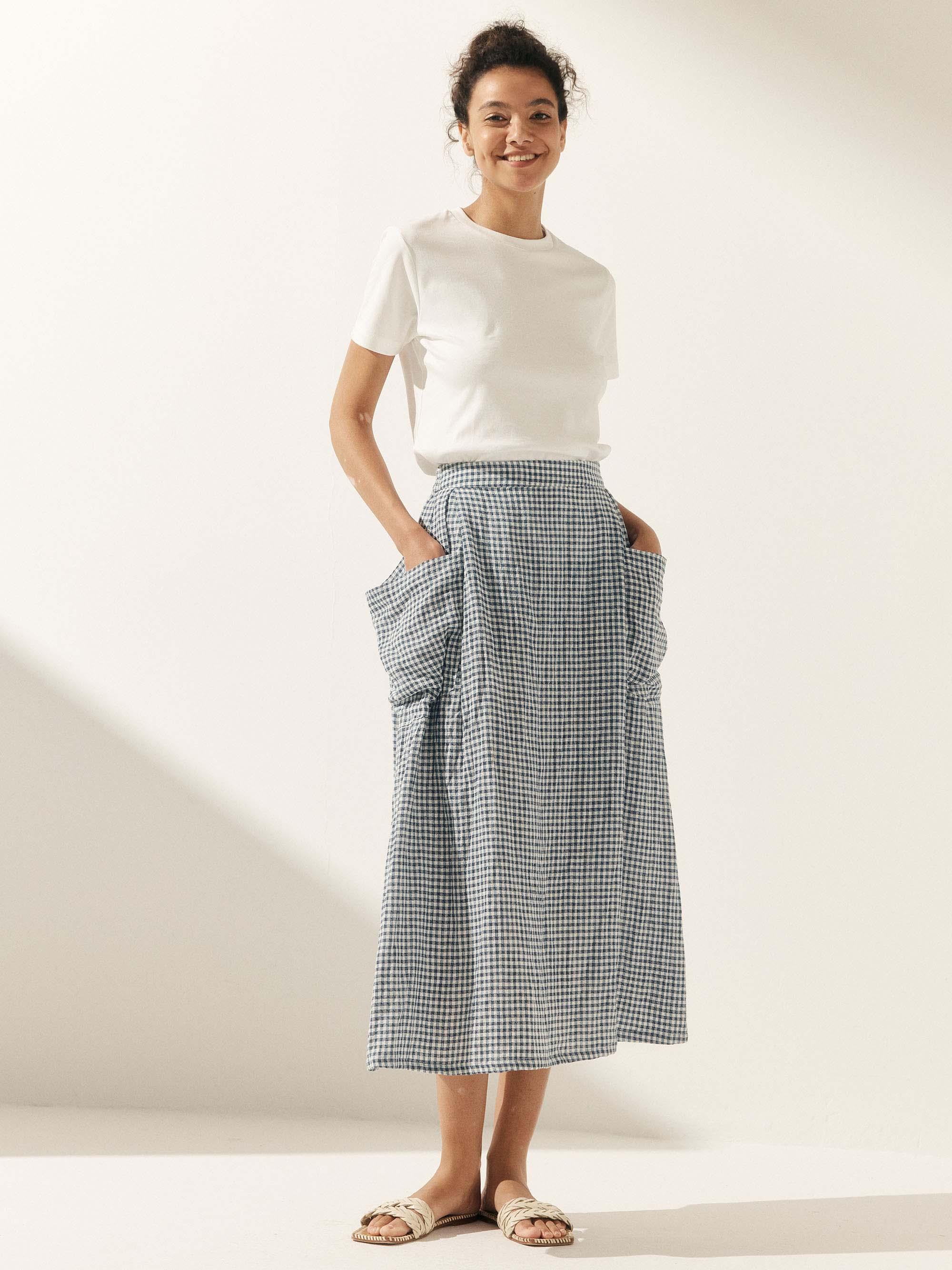 100% Linen Elastic Waist Skirt MARINA - Image 21