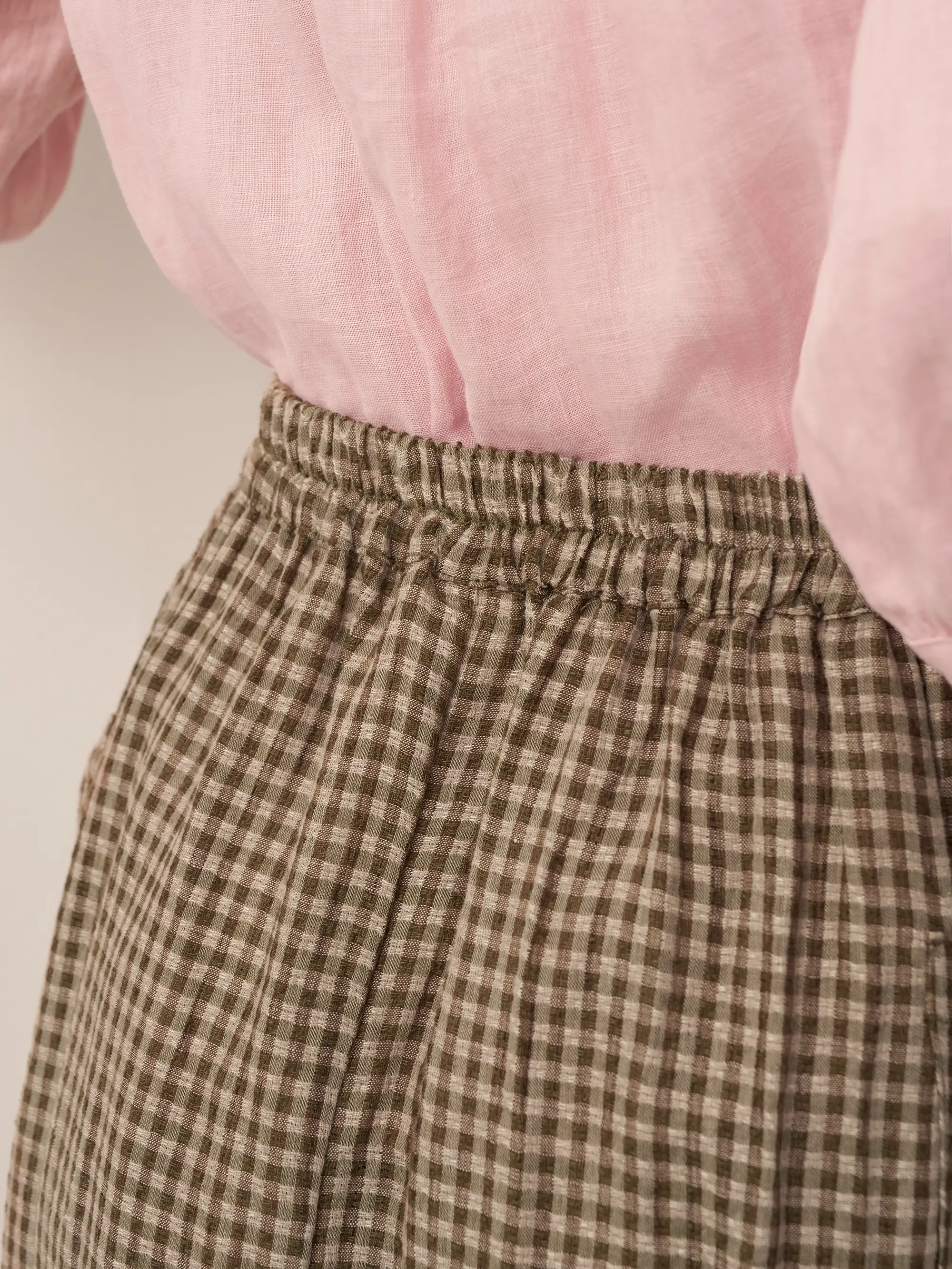 Linen Checked Elastic Waist Skirt MARINA - Image 11