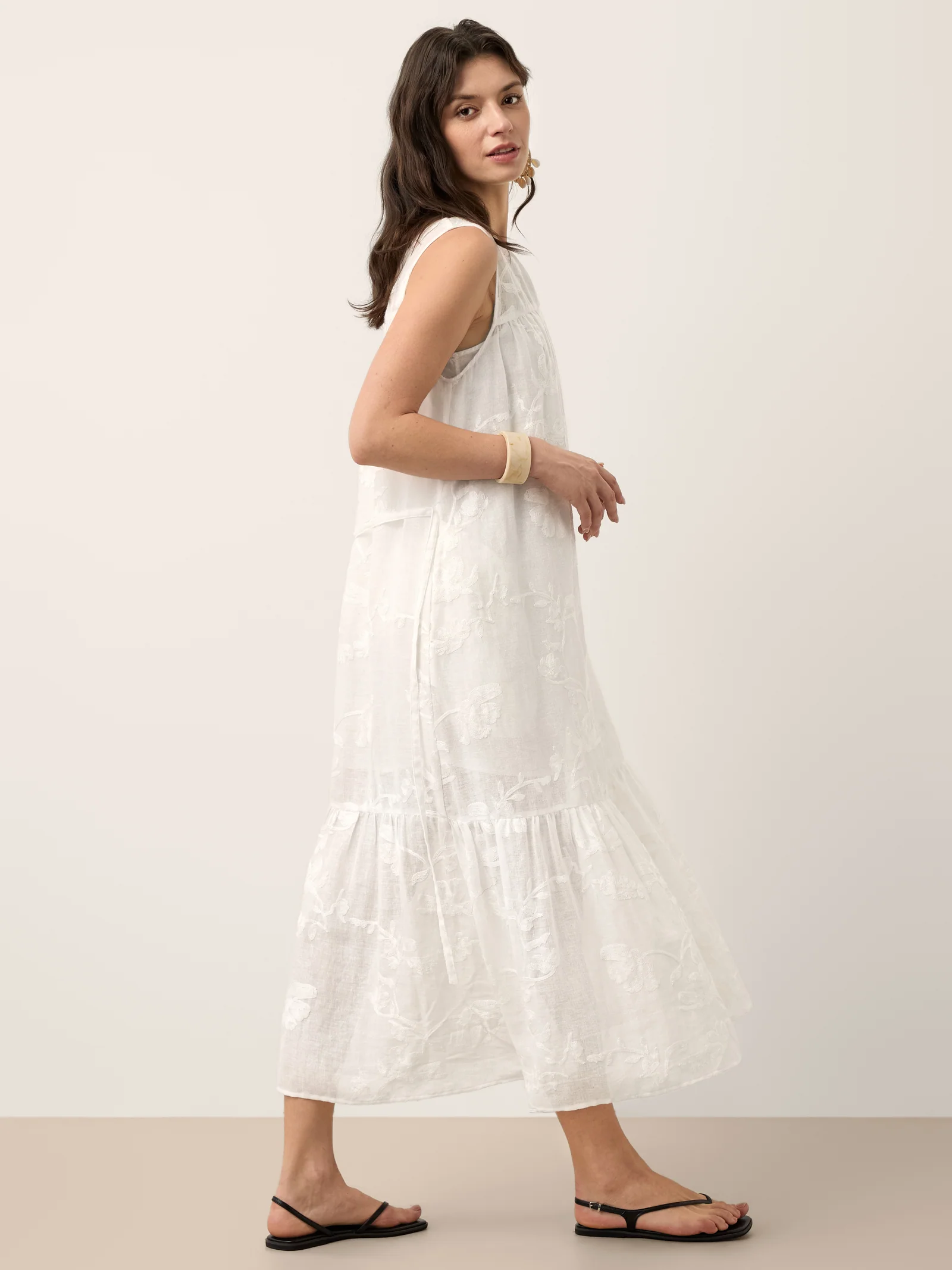 100% Linen Floral Applique Tie-Back Maxi Dress Set with Slip GENEVRA - Image 8