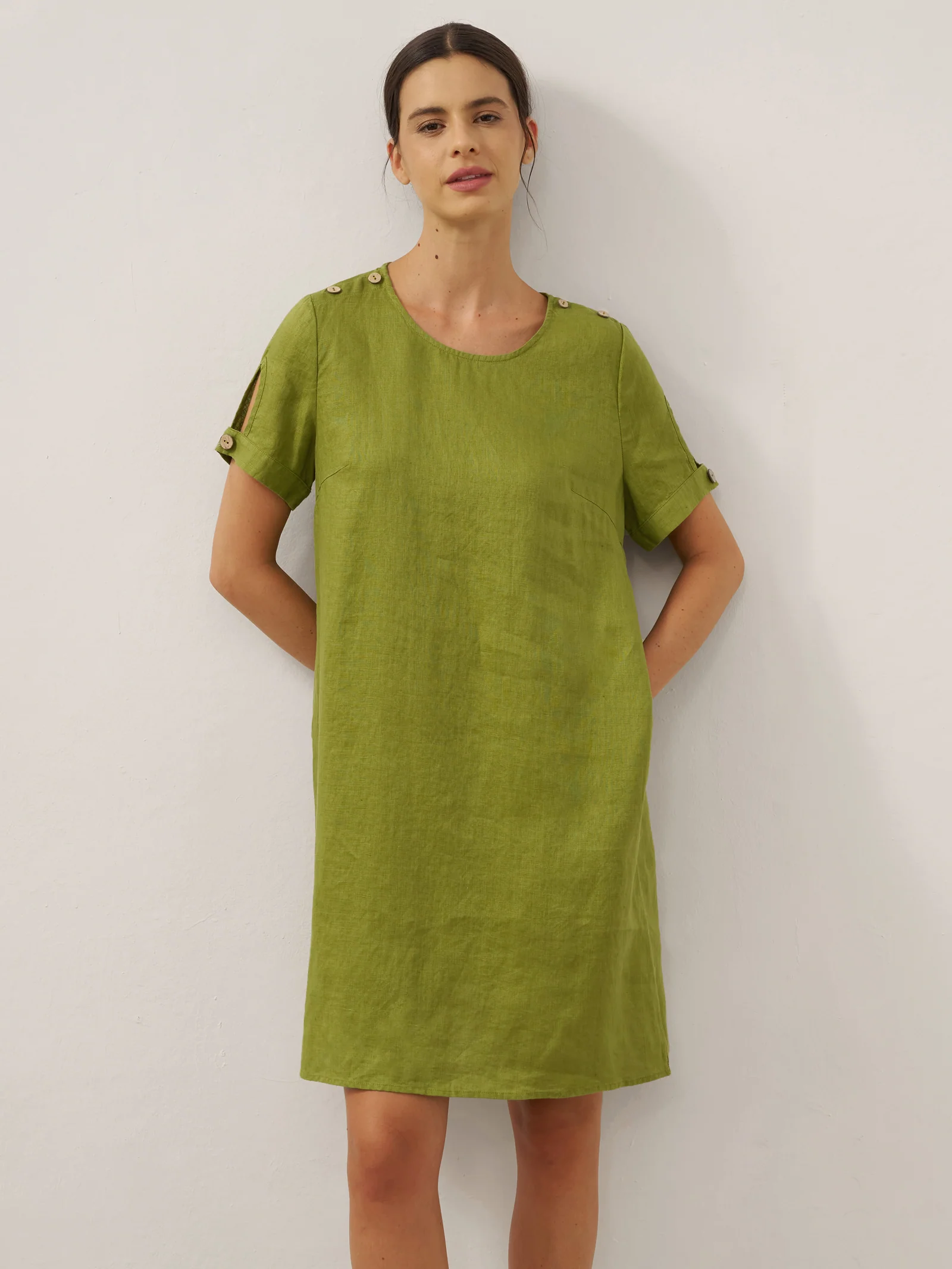 100% Linen Buttoned Cutout Sleeve Mini Dress LIA - Image 5