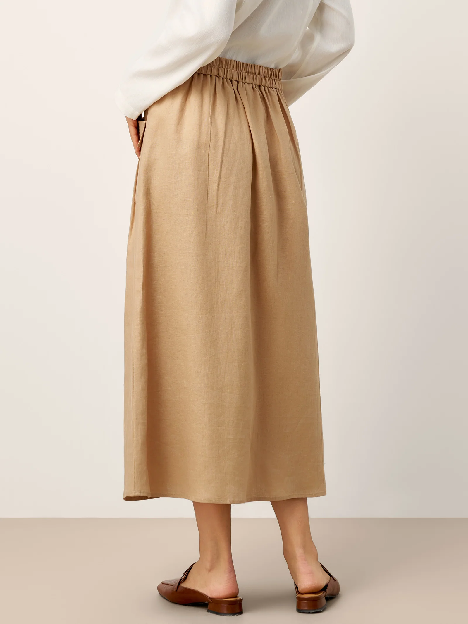 100% Linen Flap Pocket A-Line Skirt IANTHE - Image 3