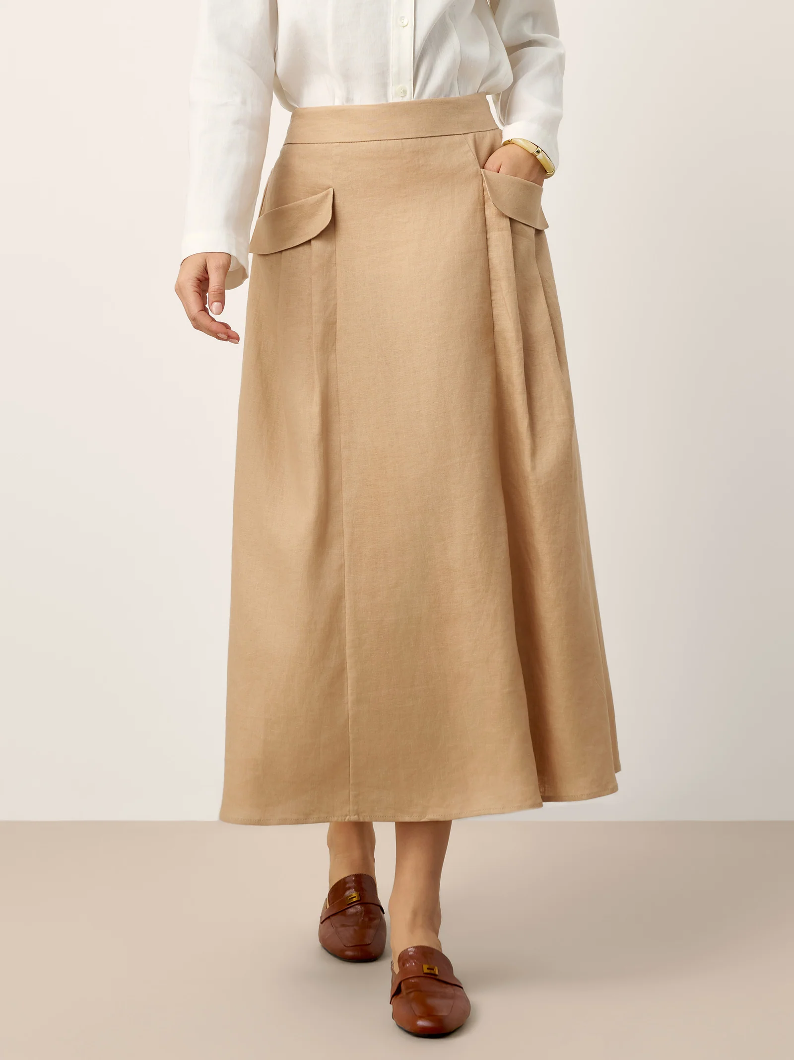100% Linen Flap Pocket A-Line Skirt IANTHE - Image 5