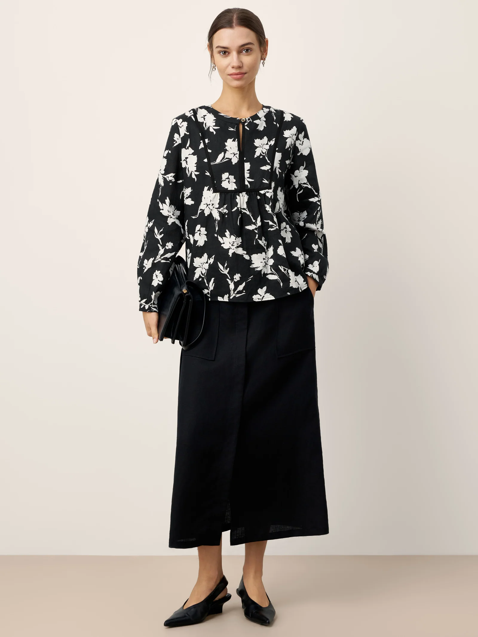 100% Linen Floral Printed Gathered Pullover Top AMIYA - Image 8