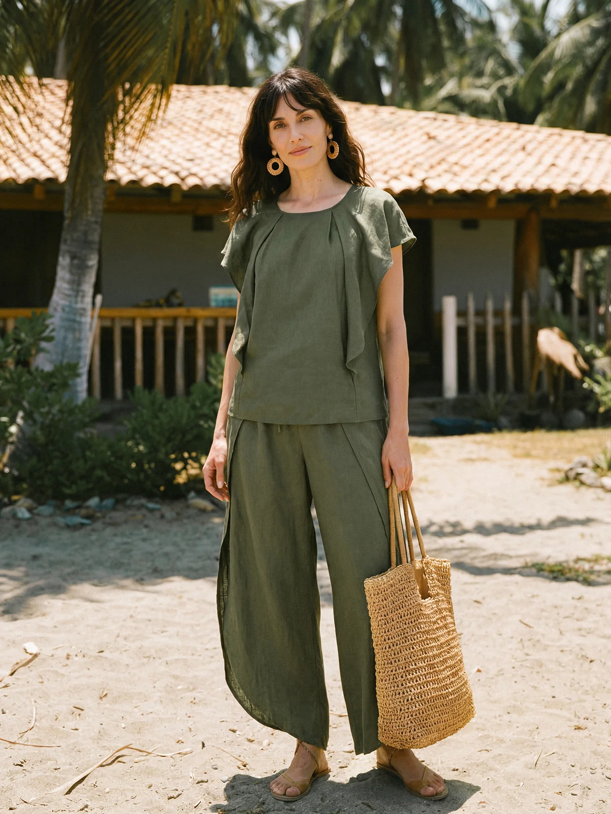 100% Linen Flutter Sleeve Sculpted Pleat Top DRUSILLA - Image 3