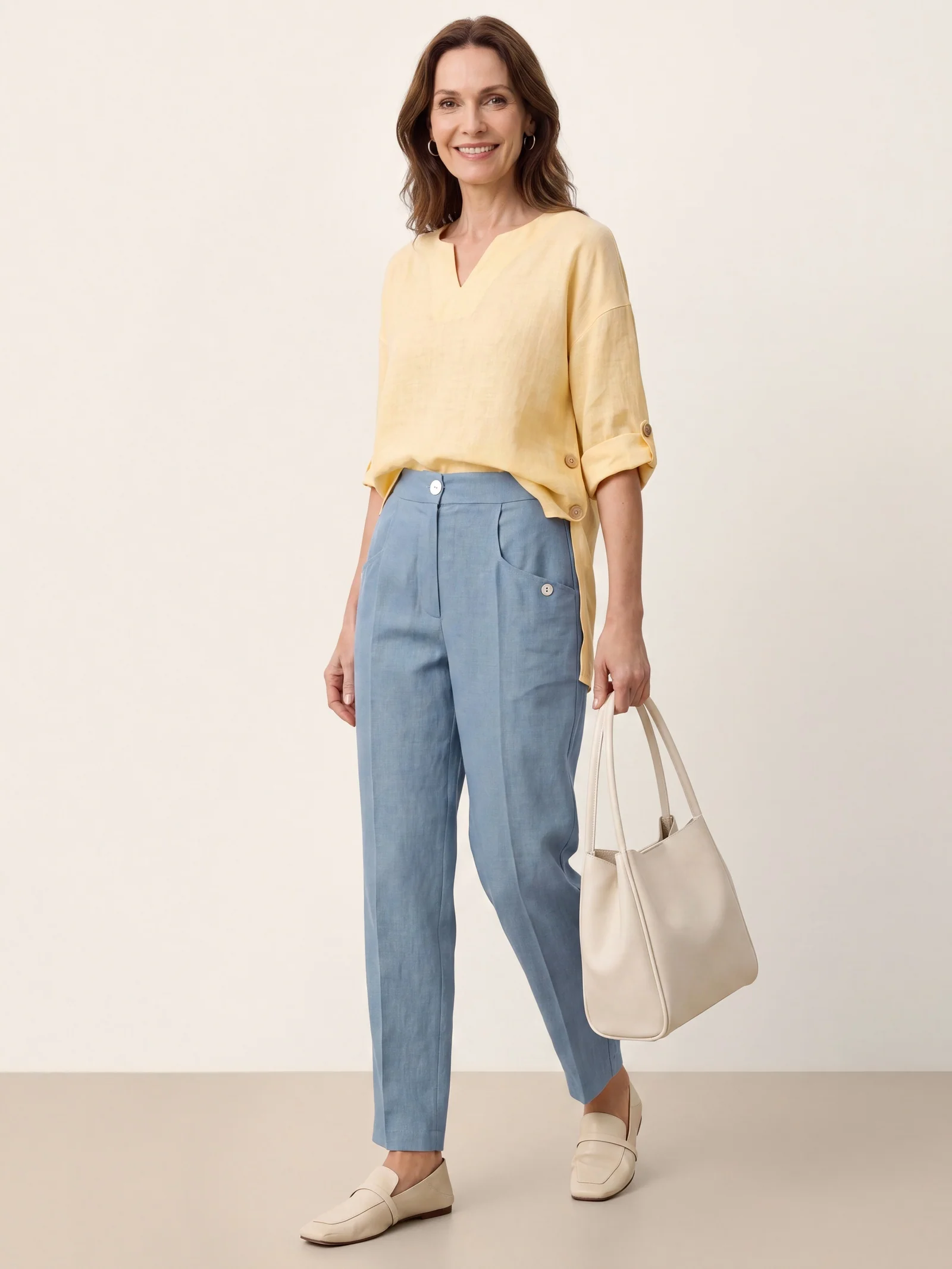100% Linen Front Pleat Tapered Ankle Pants VIVICA - Image 11